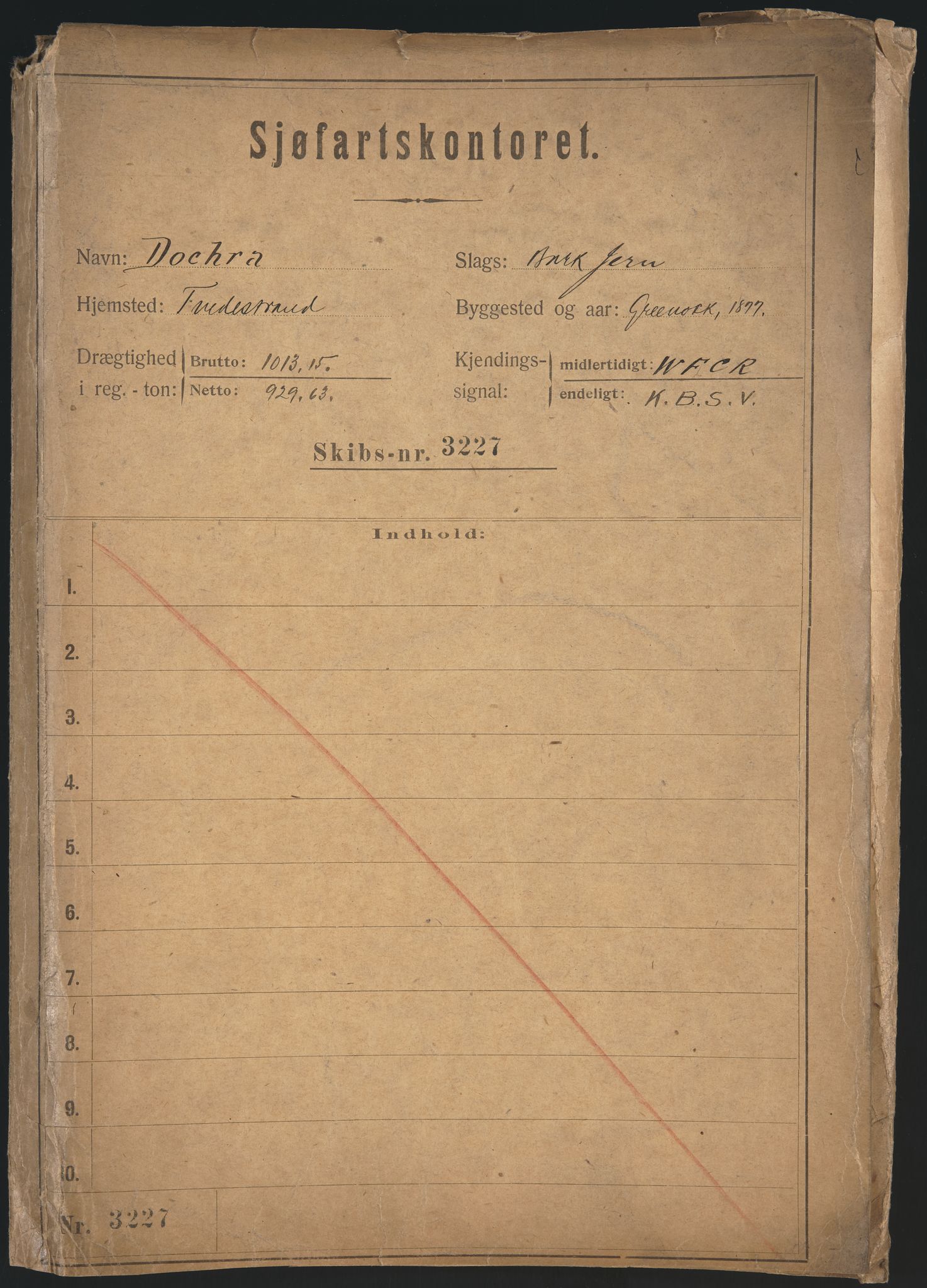 Sjøfartsdirektoratet med forløpere, skipsmapper slettede skip, RA/S-4998/F/Fa/L0244: --, 1877-1935, s. 1