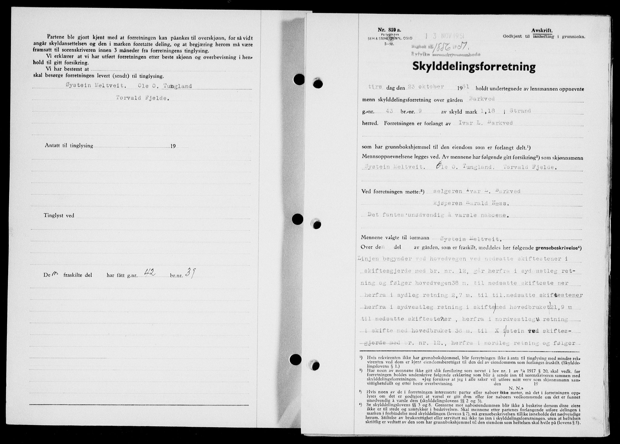 Ryfylke tingrett, SAST/A-100055/001/II/IIB/L0114: Pantebok nr. 93, 1951-1951, Dagboknr: 1856/1951