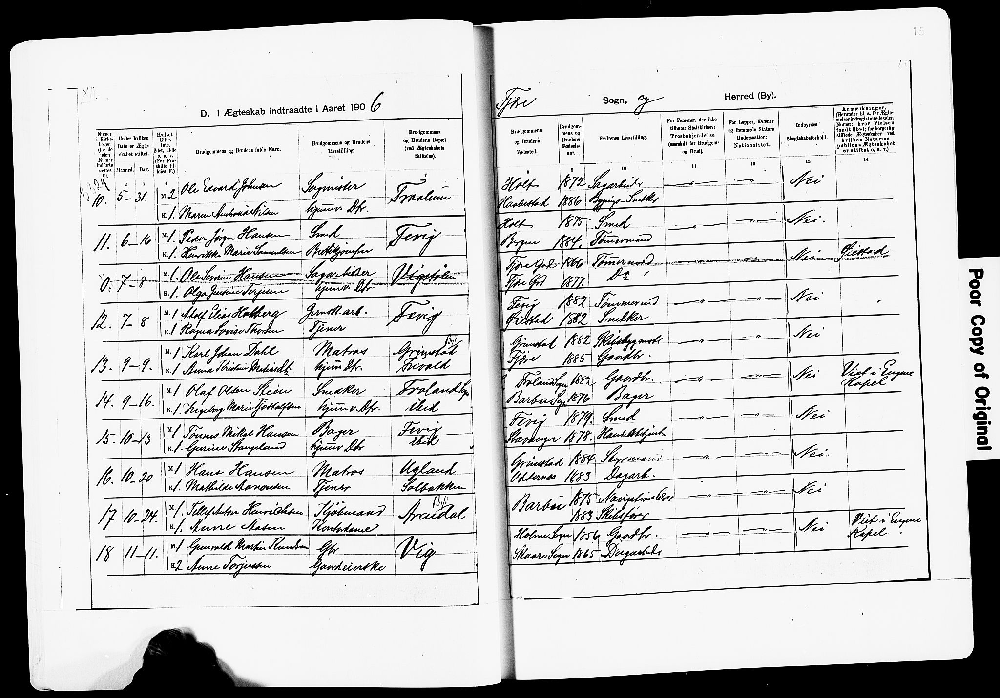 Fjære sokneprestkontor, AV/SAK-1111-0011/F/Fa/L0003: Ministerialbok nr. A 3.1, 1903-1920, s. 15