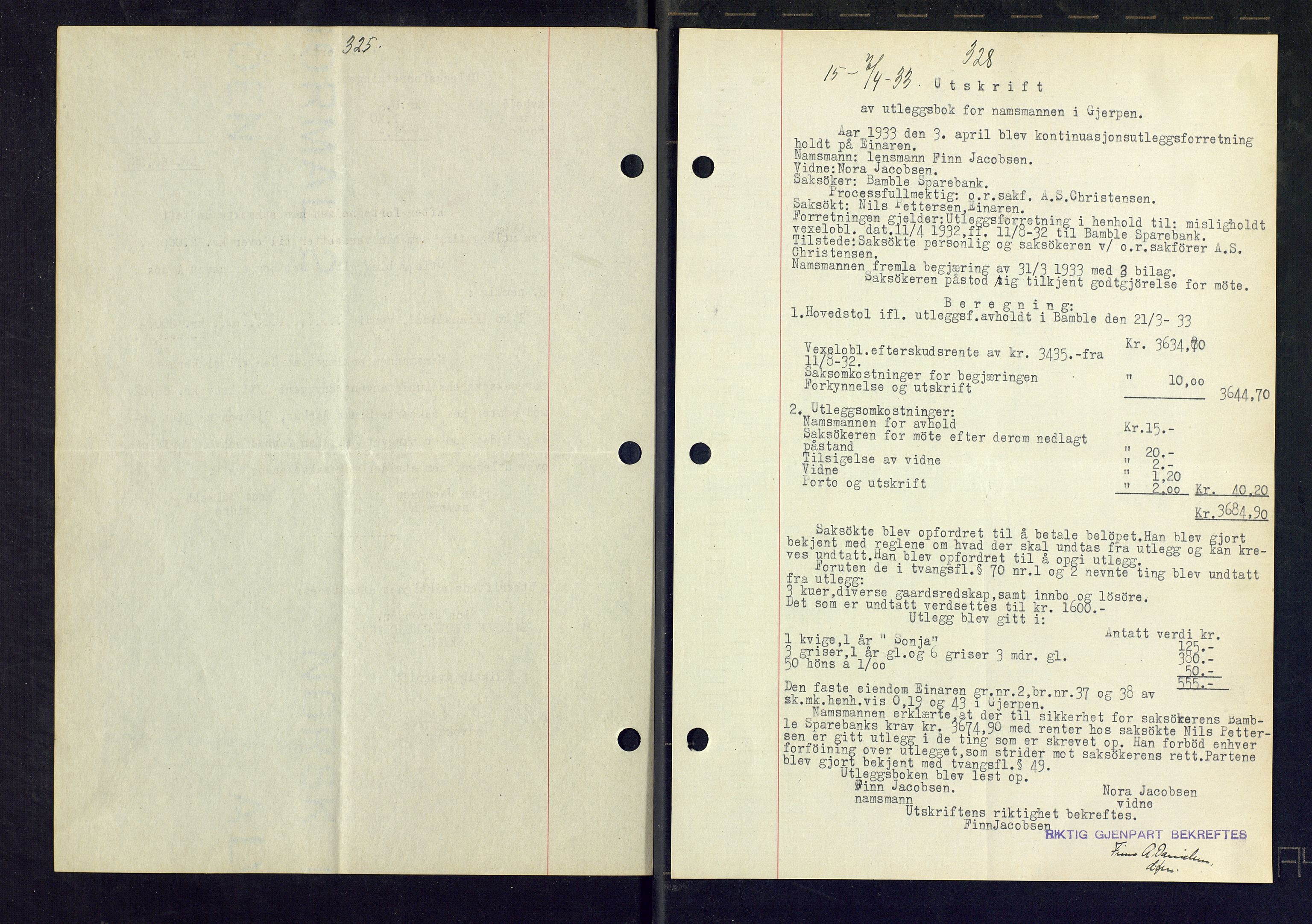 Gjerpen sorenskriveri, SAKO/A-216/G/Ga/Gaa/L0059: Pantebok nr. I 59-60 og 62, 1932-1934, Tingl.dato: 07.04.1933
