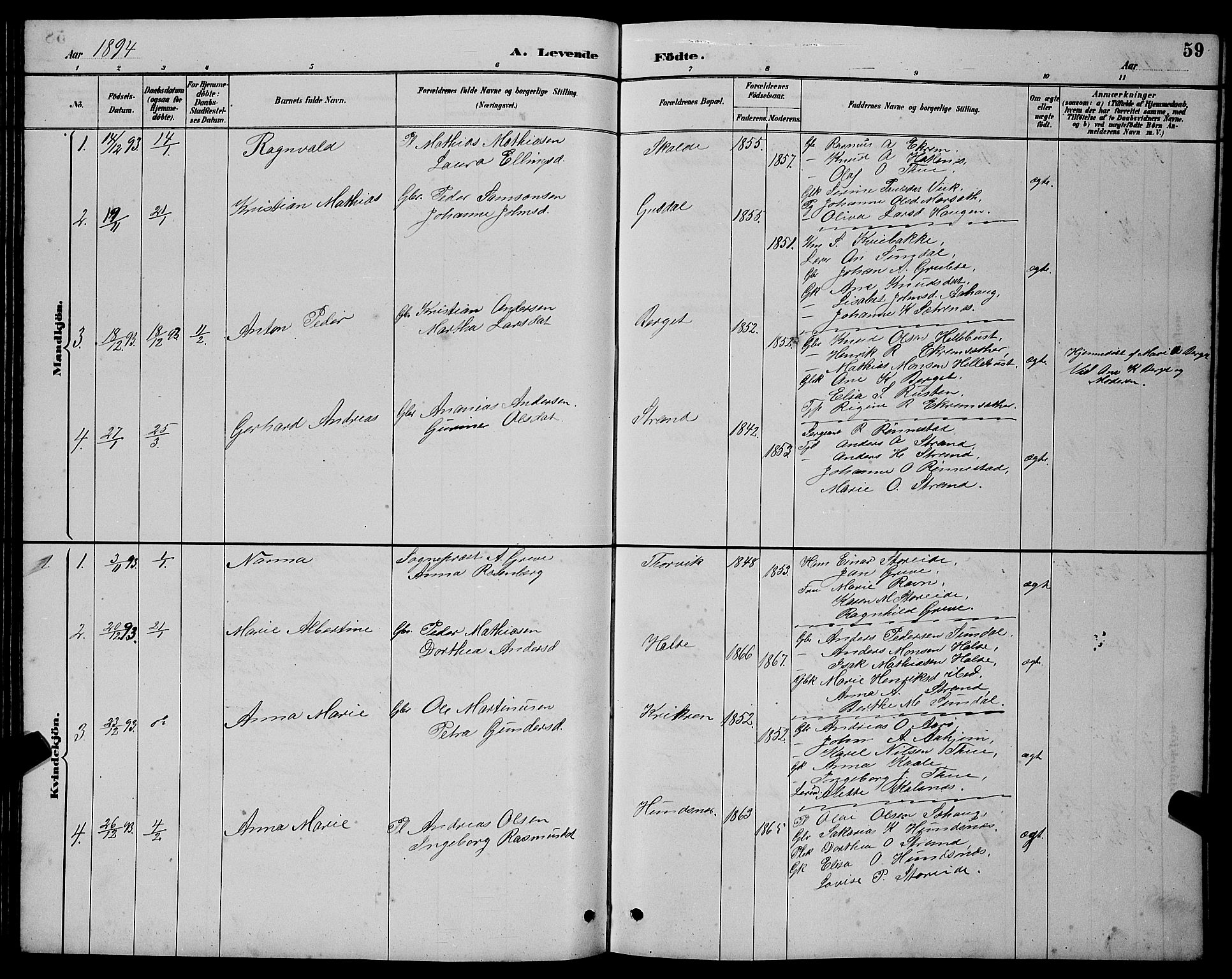 Ministerialprotokoller, klokkerbøker og fødselsregistre - Møre og Romsdal, AV/SAT-A-1454/501/L0017: Klokkerbok nr. 501C03, 1885-1901, s. 59