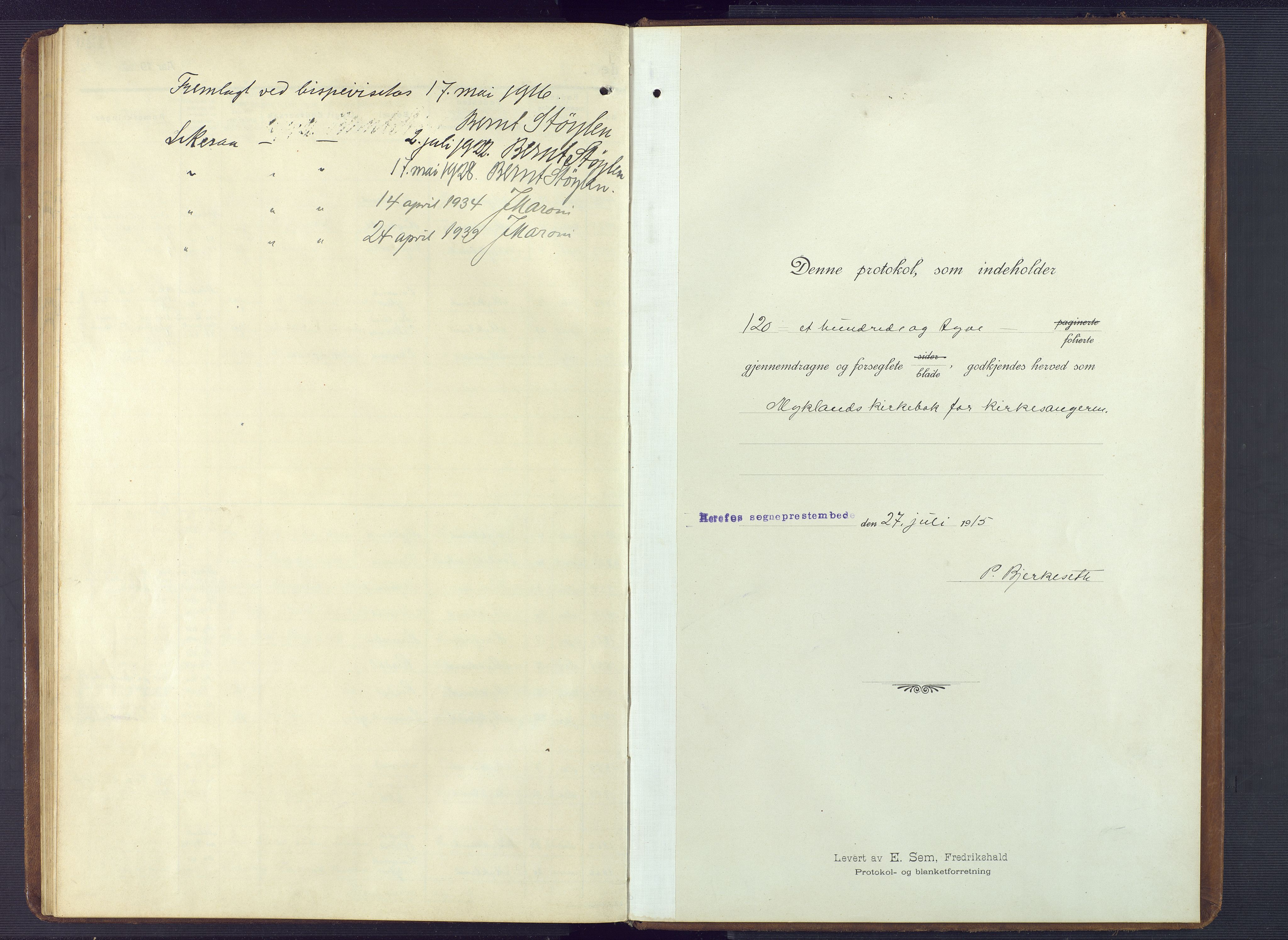 Herefoss sokneprestkontor, SAK/1111-0019/F/Fb/Fbc/L0004: Klokkerbok nr. B 4, 1914-1946