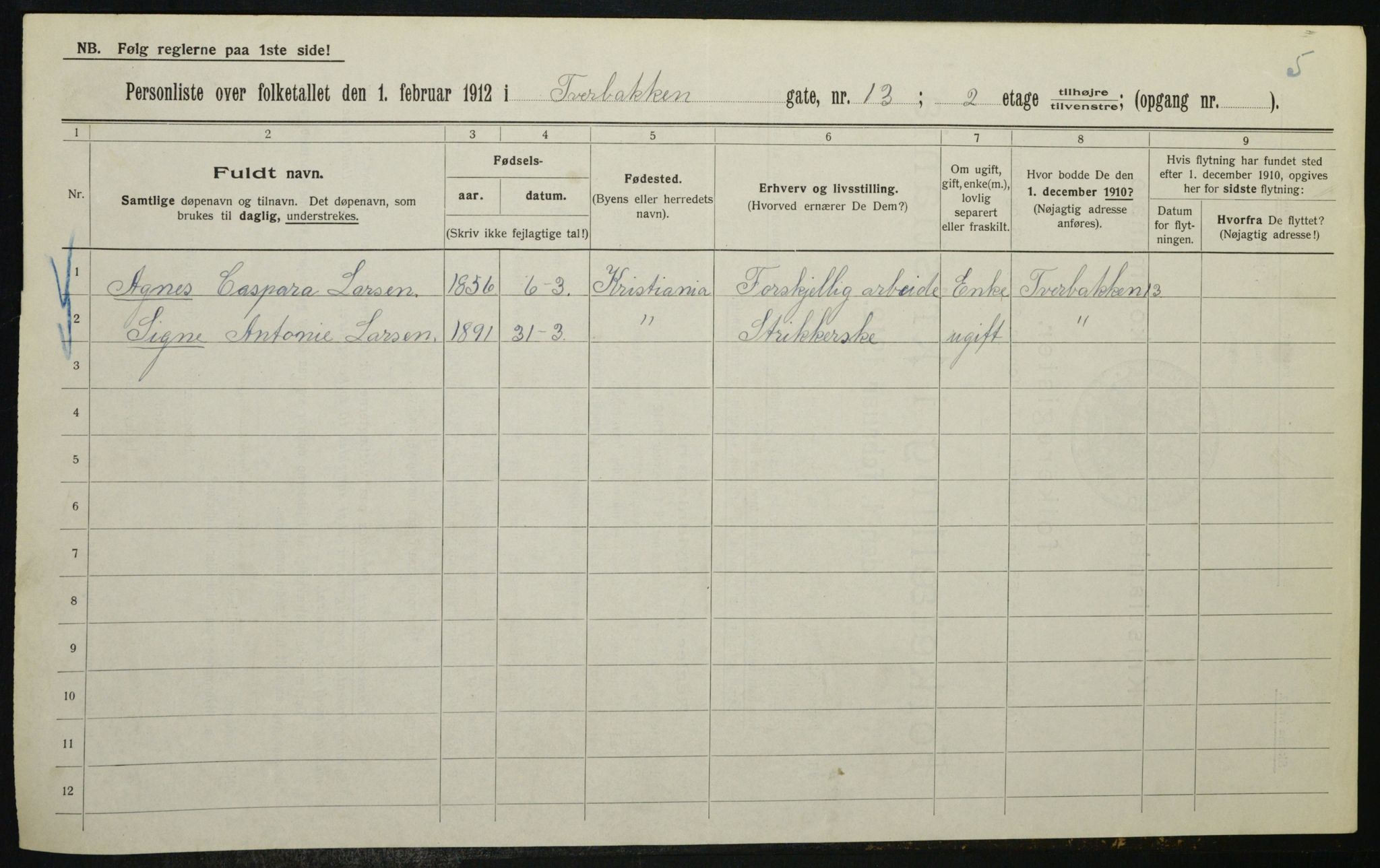 OBA, Kommunal folketelling 1.2.1912 for Kristiania, 1912, s. 117519