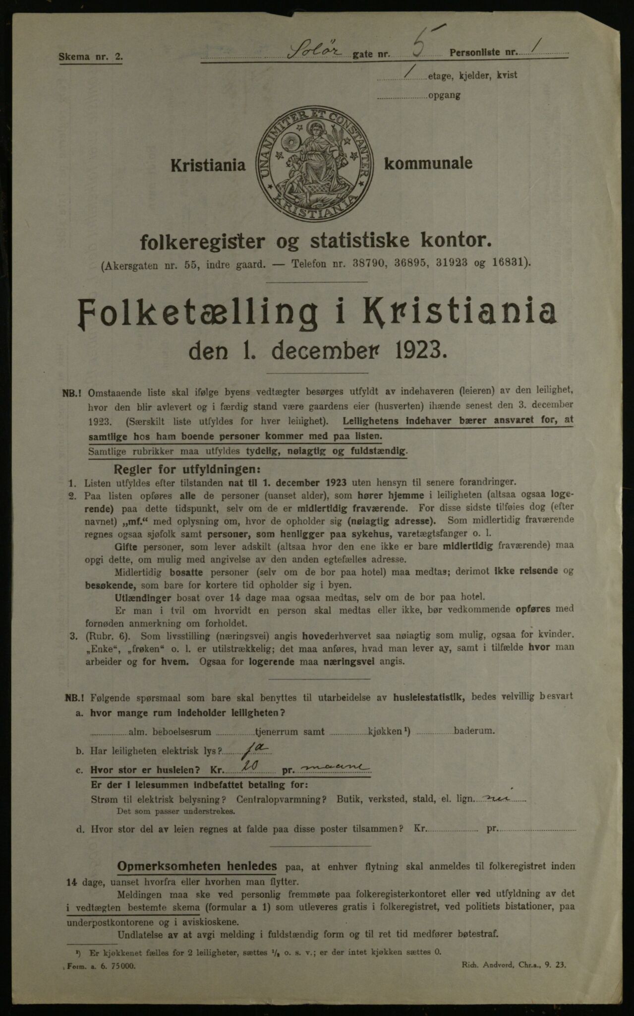 OBA, Kommunal folketelling 1.12.1923 for Kristiania, 1923, s. 109843