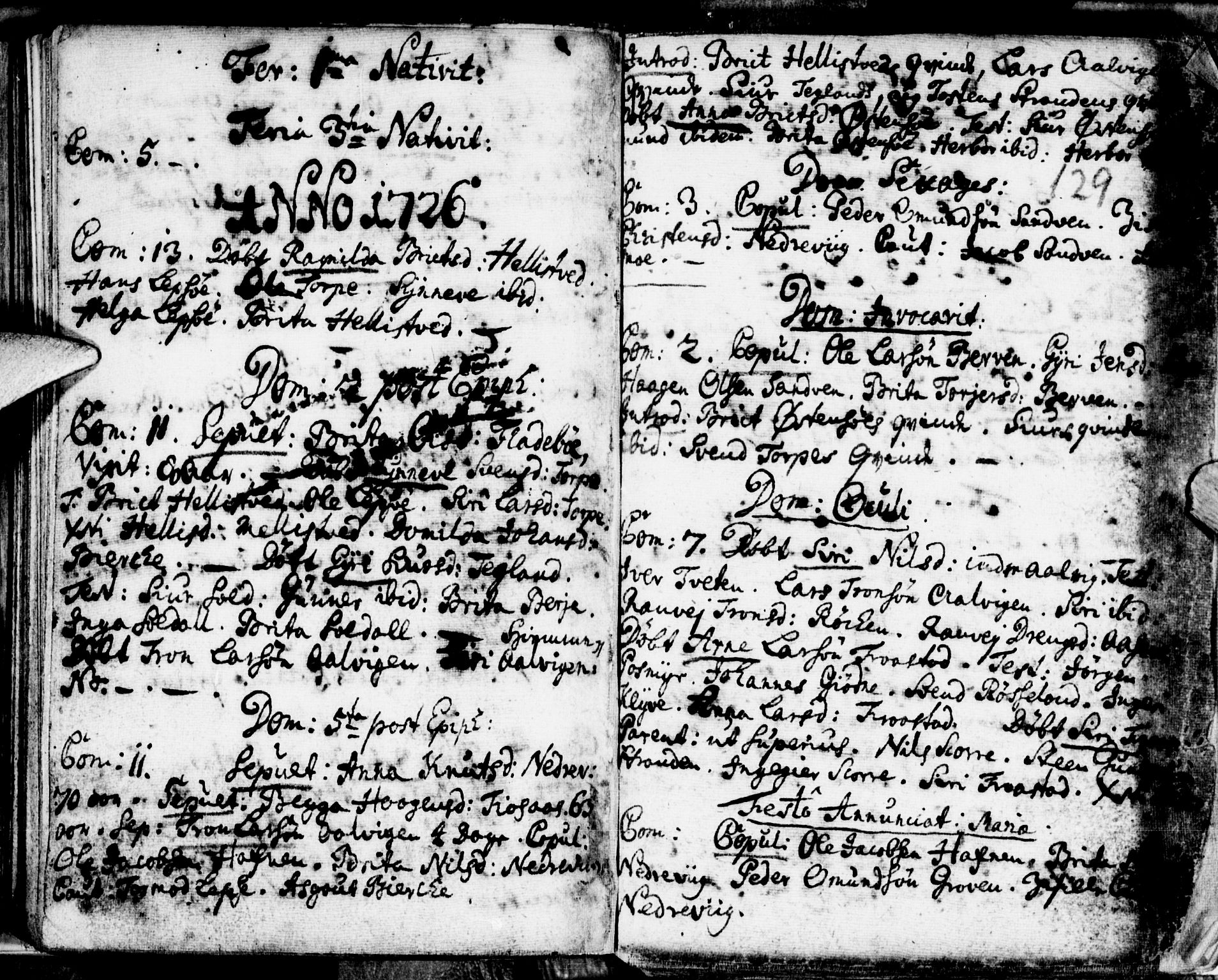 Kvam sokneprestembete, SAB/A-76201/H/Haa: Ministerialbok nr. A 1, 1690-1741, s. 129