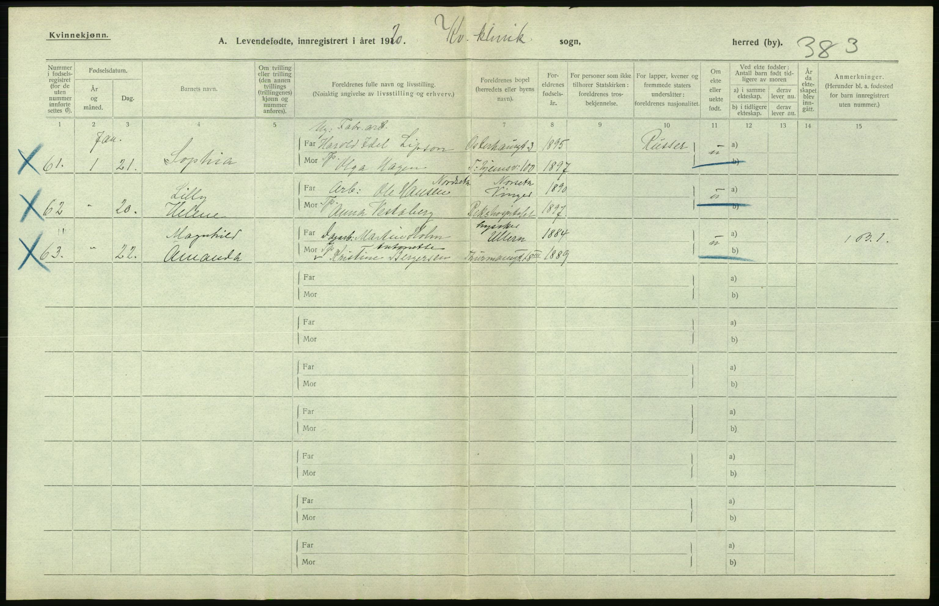 Statistisk sentralbyrå, Sosiodemografiske emner, Befolkning, AV/RA-S-2228/D/Df/Dfb/Dfbj/L0008: Kristiania: Levendefødte menn og kvinner., 1920, s. 538