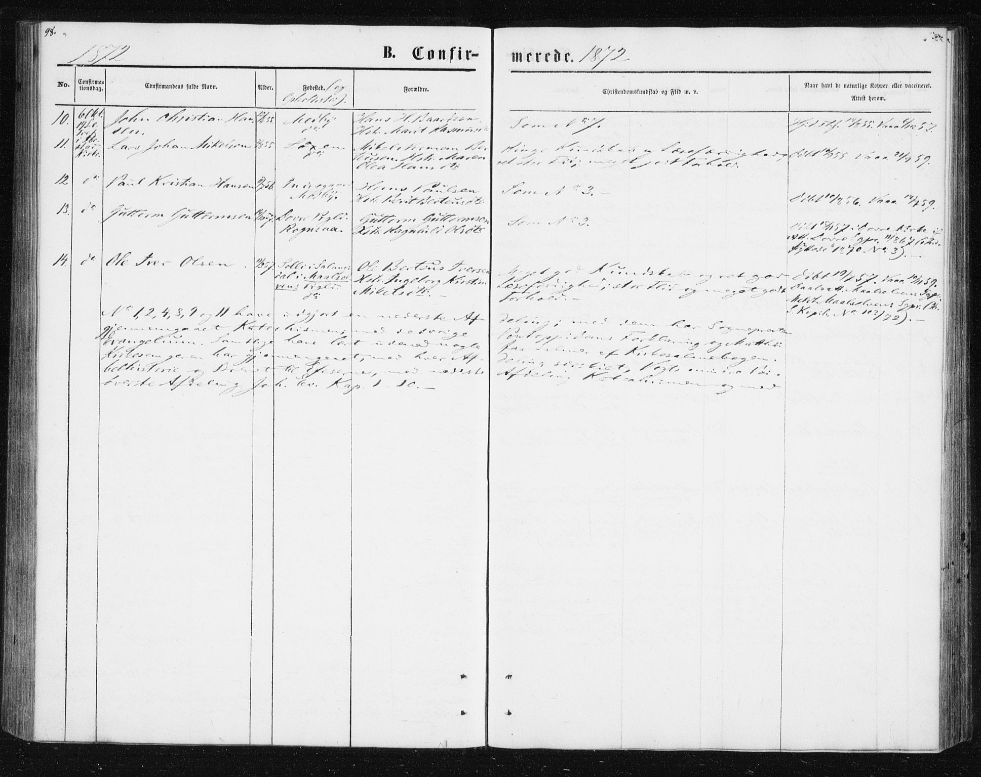 Ibestad sokneprestembete, SATØ/S-0077/H/Ha/Hab/L0013klokker: Klokkerbok nr. 13, 1865-1879, s. 98
