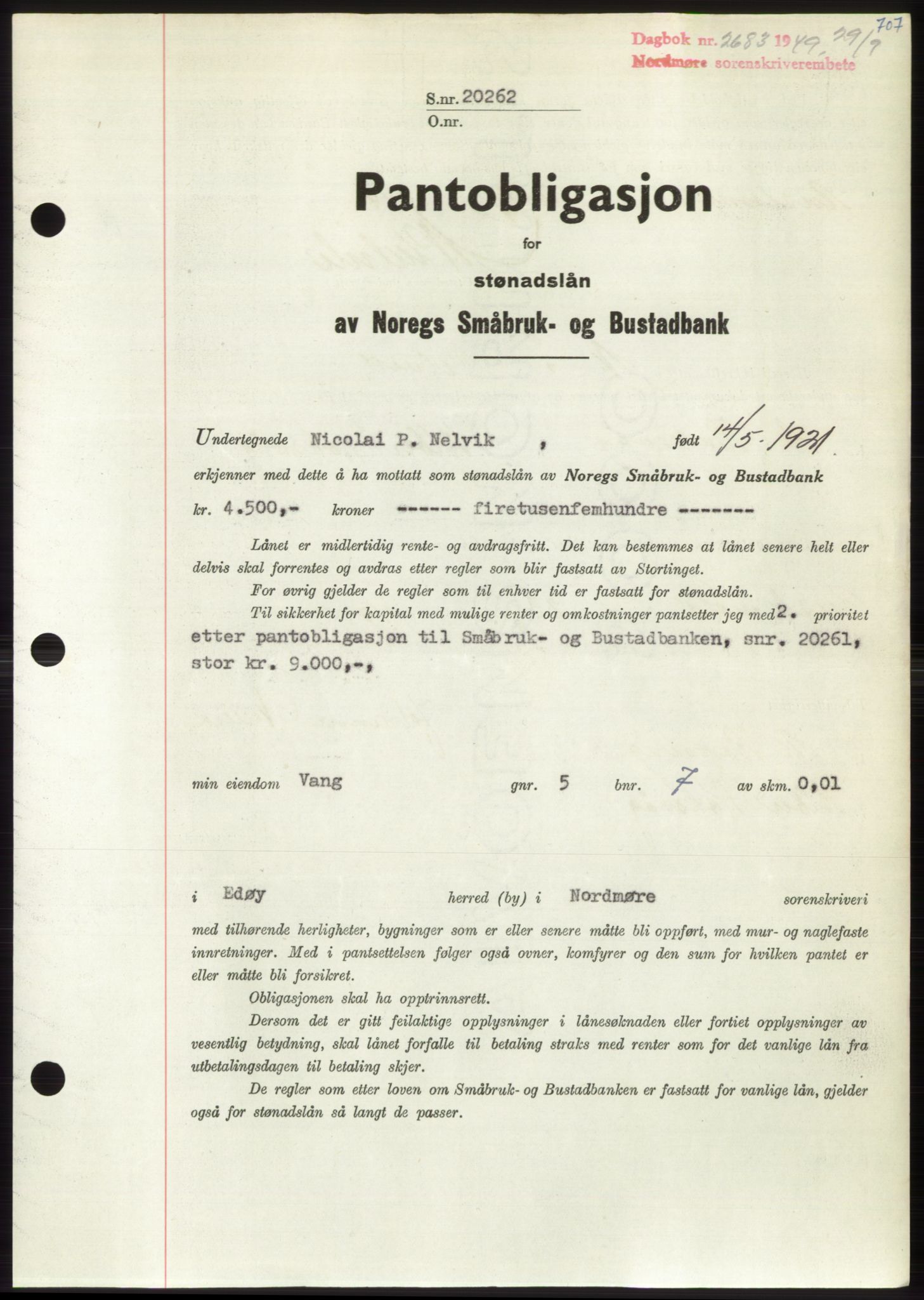 Nordmøre sorenskriveri, AV/SAT-A-4132/1/2/2Ca: Pantebok nr. B102, 1949-1949, Dagboknr: 2683/1949