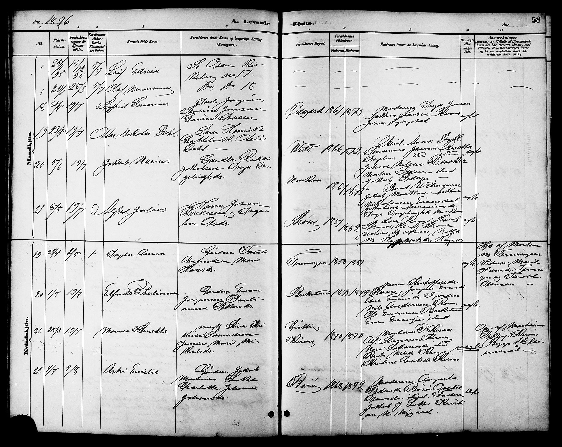 Ministerialprotokoller, klokkerbøker og fødselsregistre - Sør-Trøndelag, AV/SAT-A-1456/657/L0716: Klokkerbok nr. 657C03, 1889-1904, s. 58