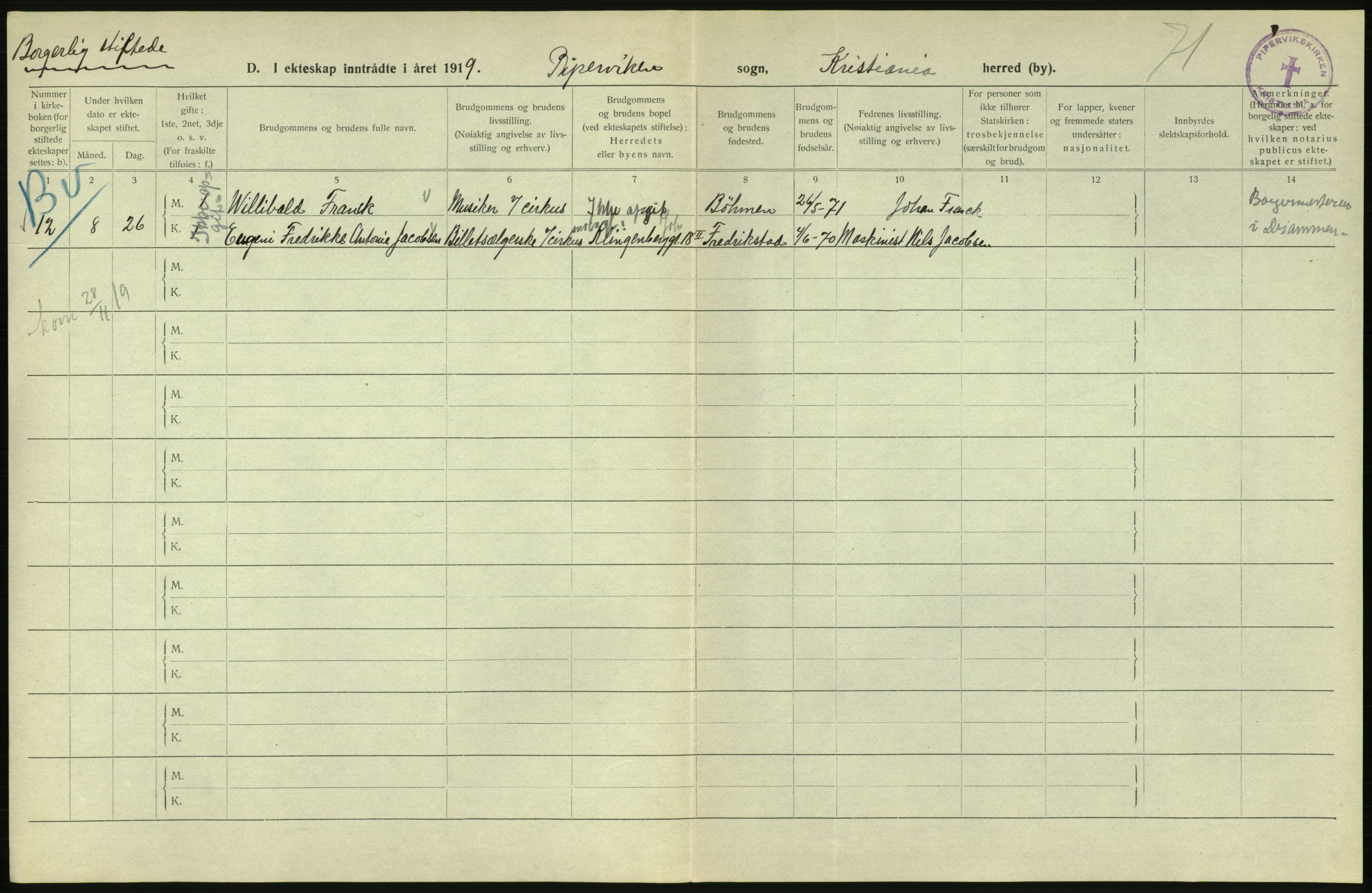 Statistisk sentralbyrå, Sosiodemografiske emner, Befolkning, AV/RA-S-2228/D/Df/Dfb/Dfbi/L0009: Kristiania: Gifte, 1919, s. 794