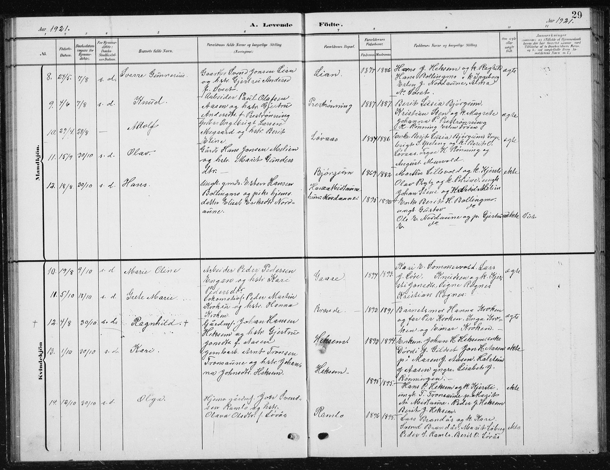 Ministerialprotokoller, klokkerbøker og fødselsregistre - Sør-Trøndelag, SAT/A-1456/685/L0979: Klokkerbok nr. 685C04, 1908-1933, s. 29