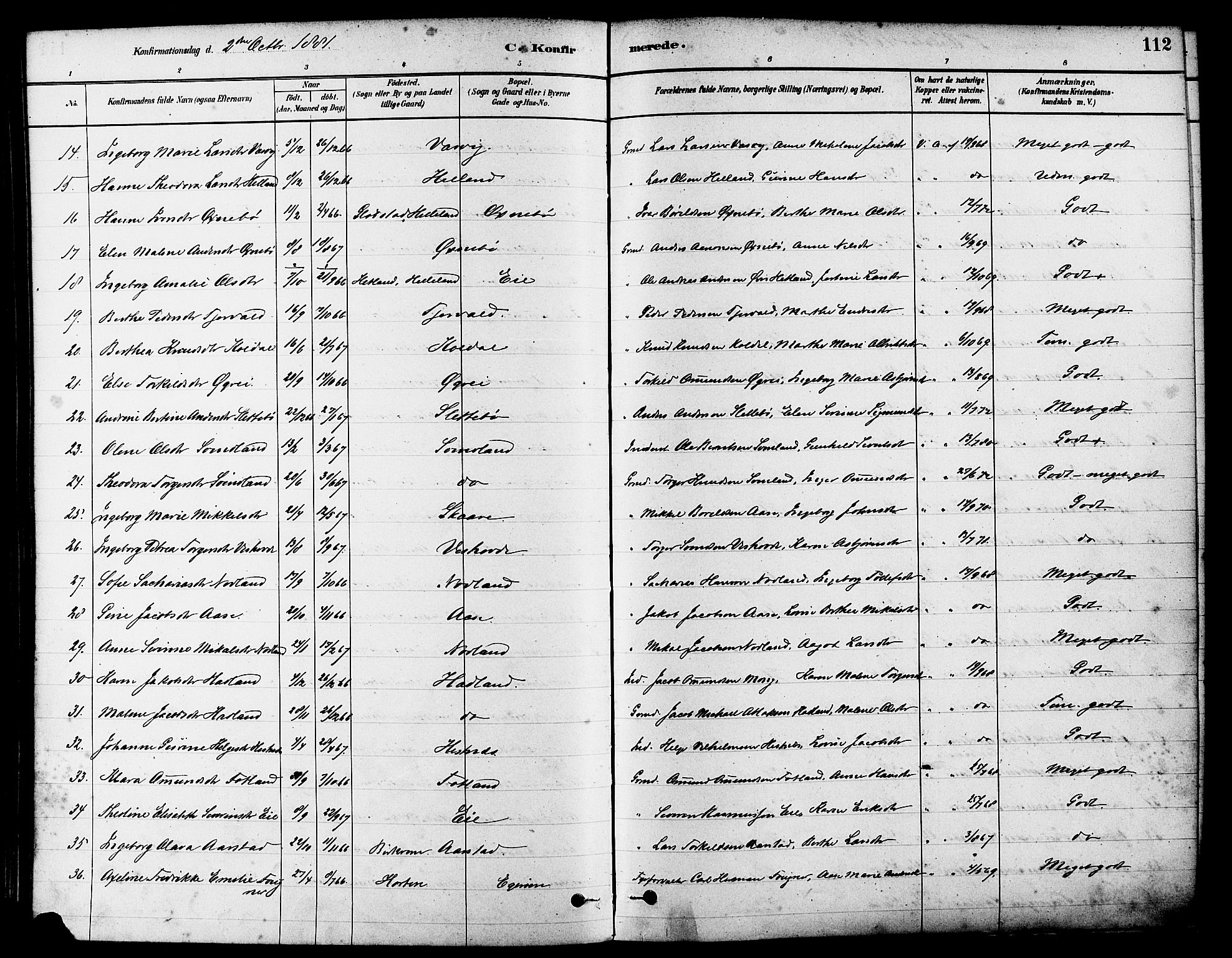 Eigersund sokneprestkontor, AV/SAST-A-101807/S08/L0017: Ministerialbok nr. A 14, 1879-1892, s. 112