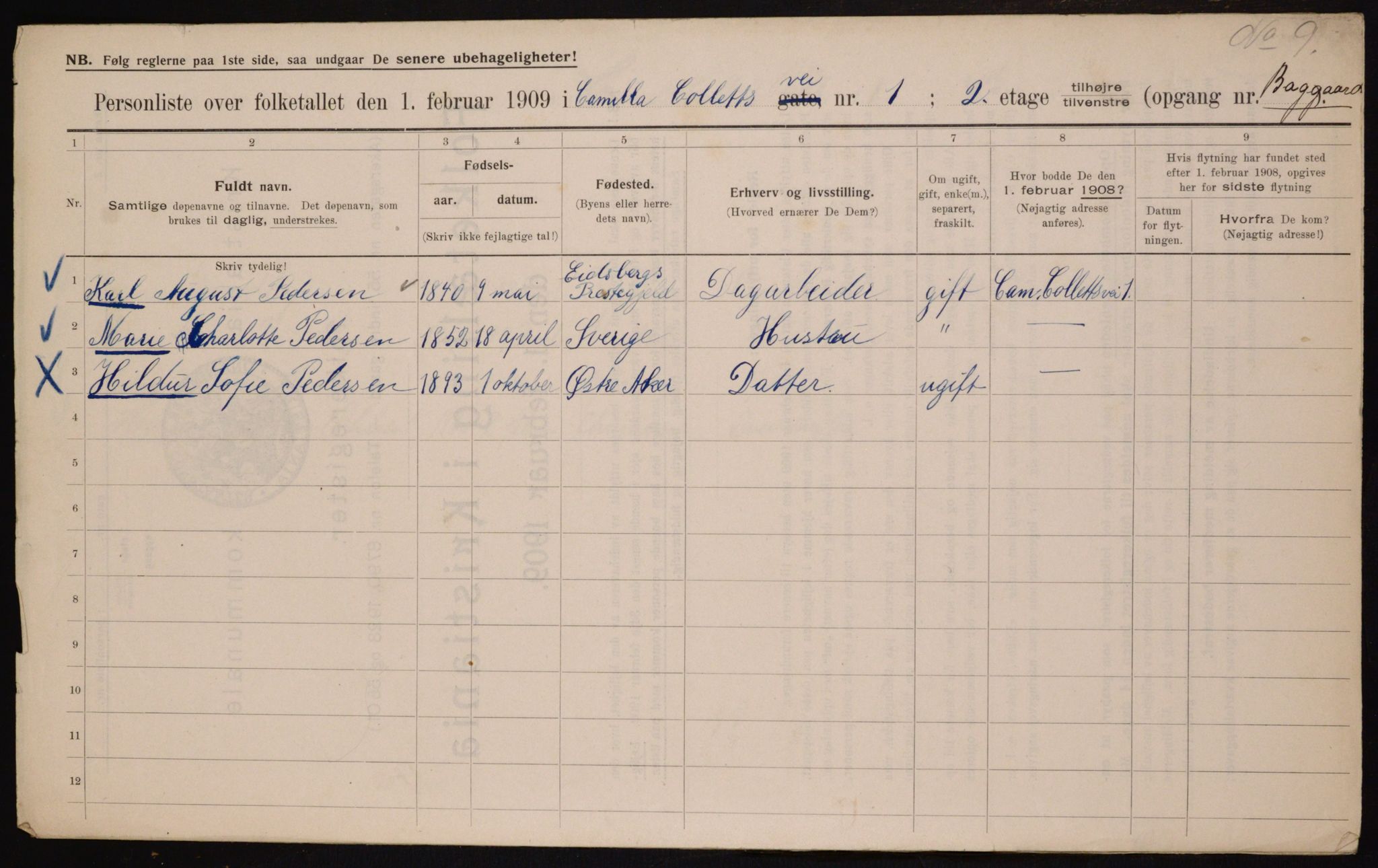 OBA, Kommunal folketelling 1.2.1909 for Kristiania kjøpstad, 1909, s. 10405