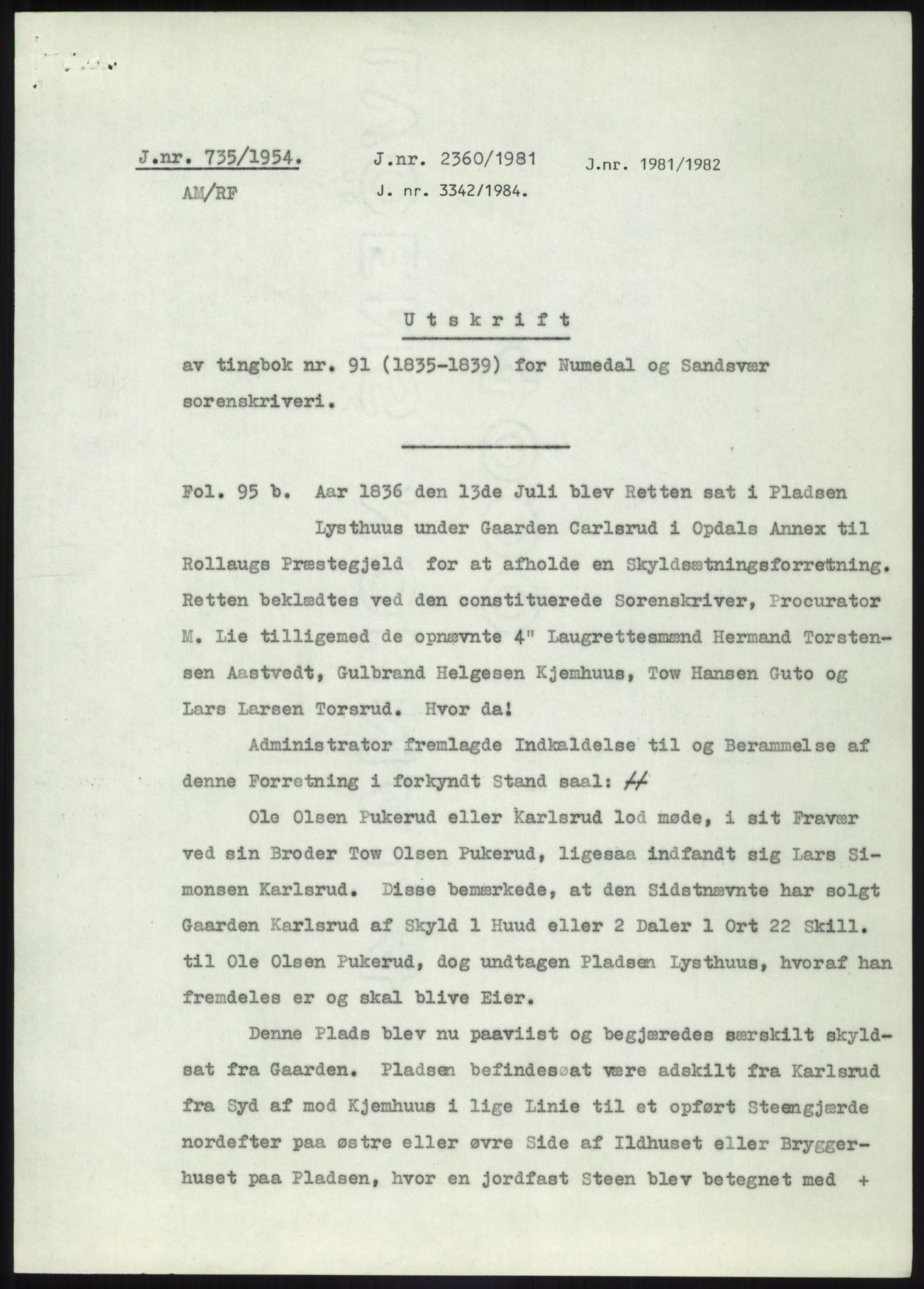 Statsarkivet i Kongsberg, AV/SAKO-A-0001/E/Ee/L0001: Avskrifter, SAO jnr. 744/1944, 933/1944, 340/1947 og 397/1954 - 959/1954, 1944-1954, s. 366