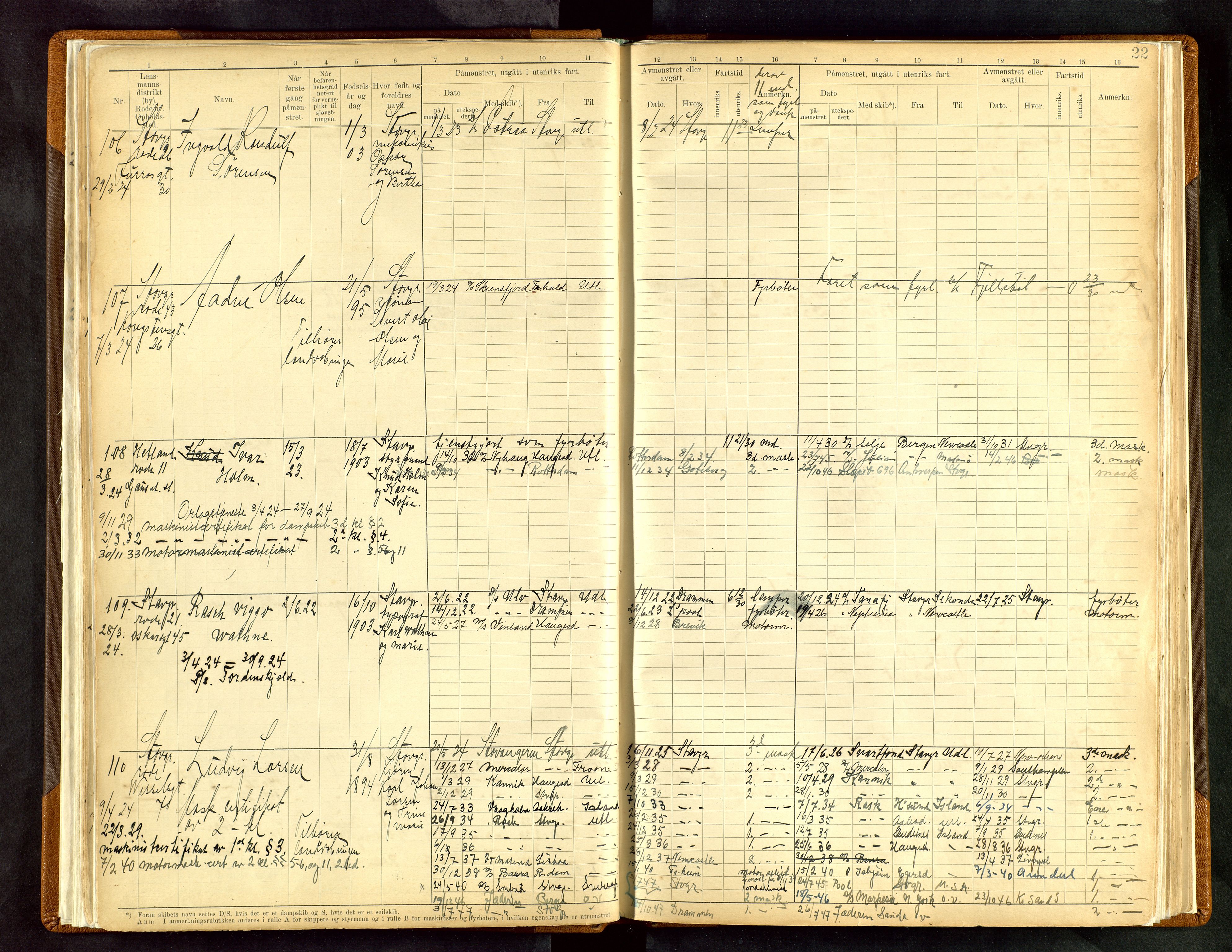 Stavanger sjømannskontor, AV/SAST-A-102006/F/Fe/L0003: Maskinist- og fyrbøterrulle, patentnr. 1-459, 1921-1948, s. 26