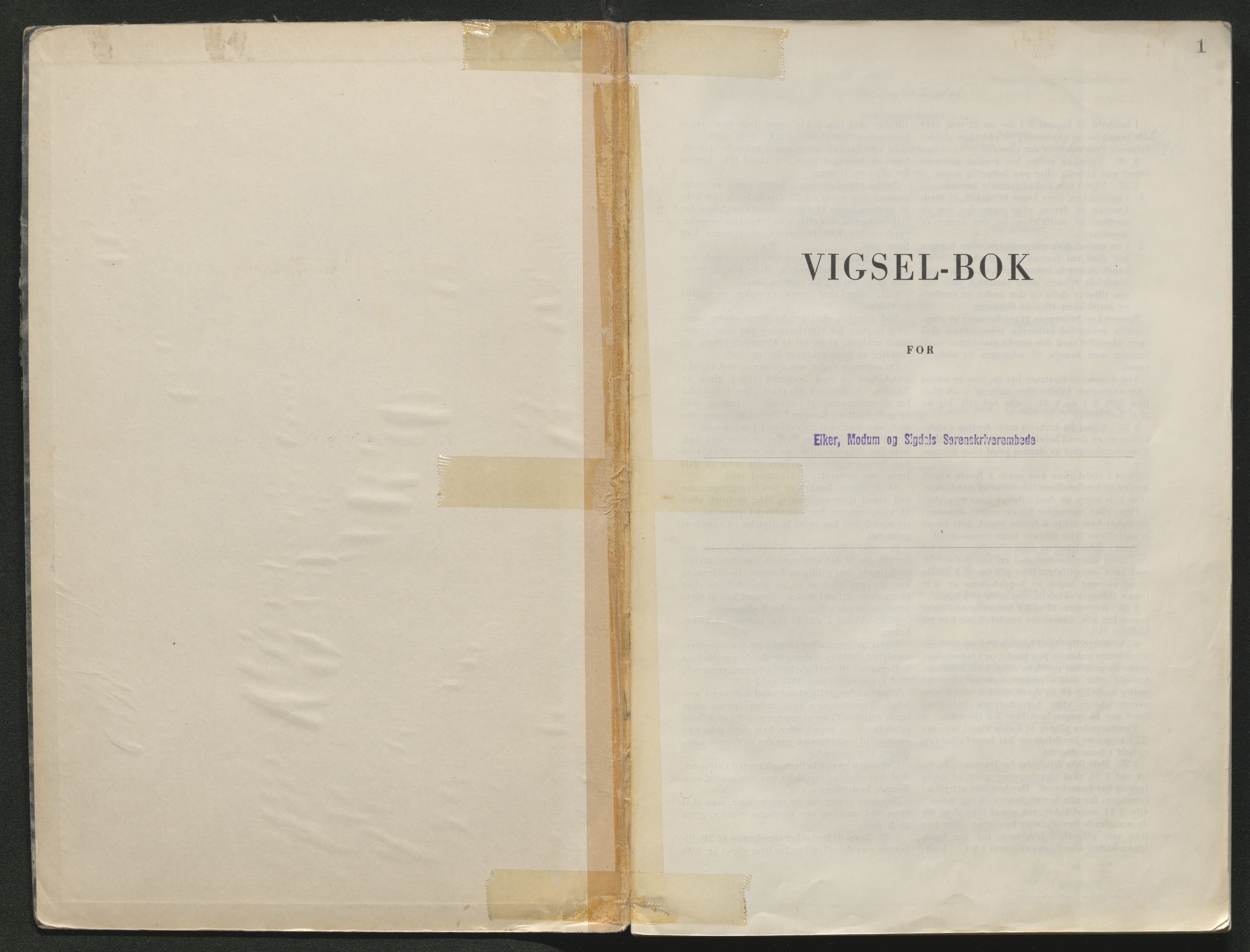 Eiker, Modum og Sigdal sorenskriveri, AV/SAKO-A-123/L/Lc/L0002/0002: Vigselsprotokoll / Vigselprotokoll, 1945-1954, s. 1