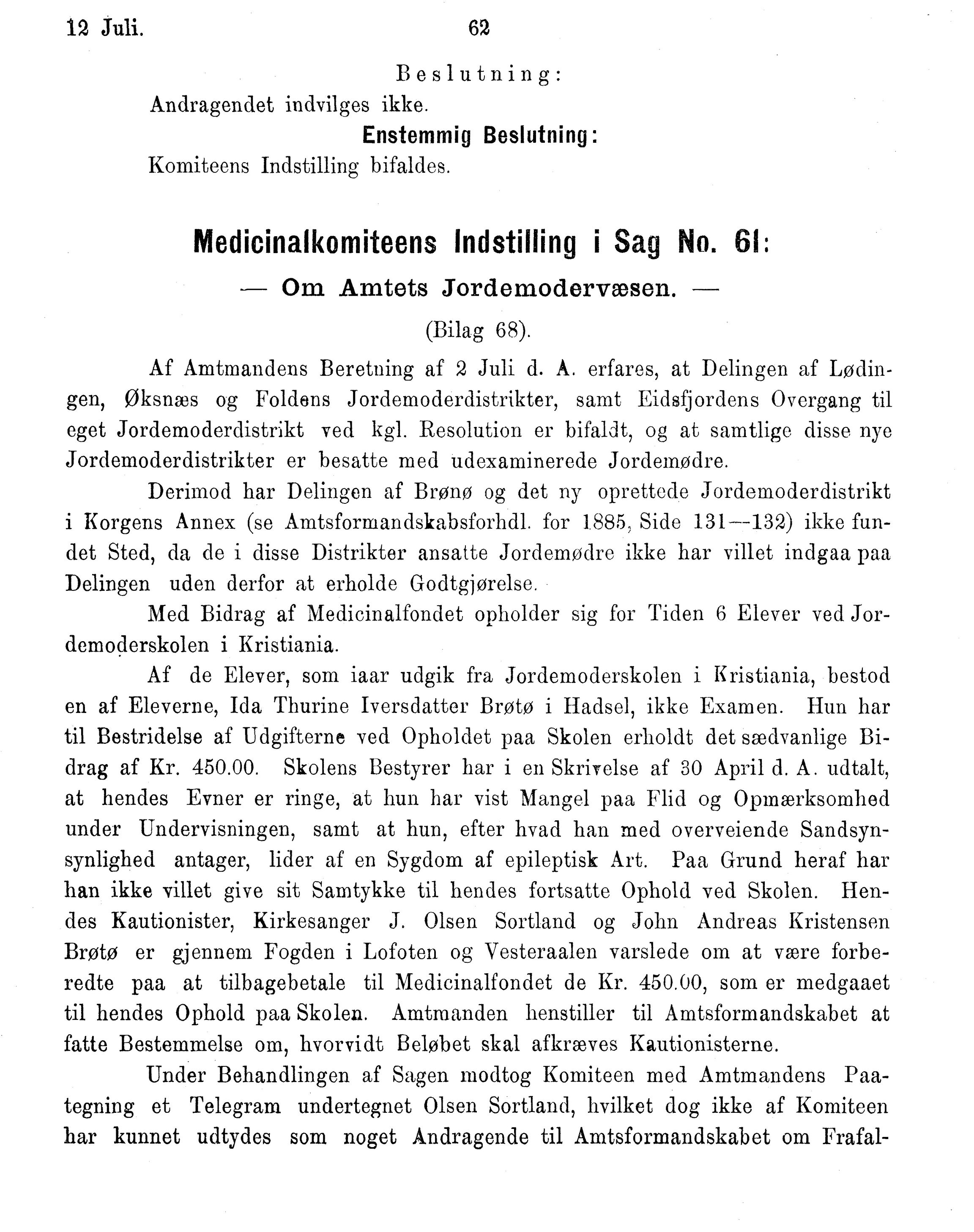 Nordland Fylkeskommune. Fylkestinget, AIN/NFK-17/176/A/Ac/L0015: Fylkestingsforhandlinger 1886-1890, 1886-1890