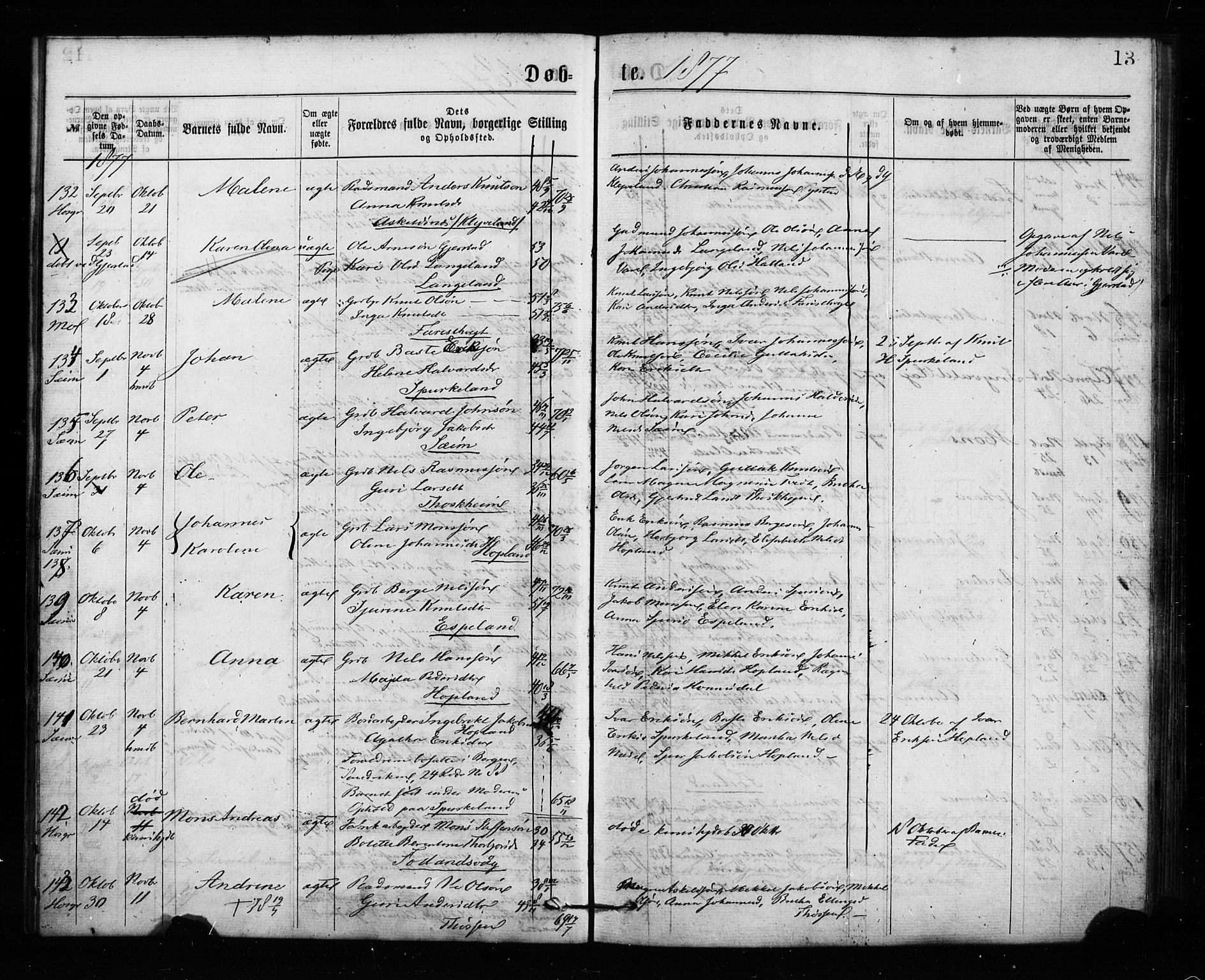 Hosanger sokneprestembete, AV/SAB-A-75801/H/Haa: Ministerialbok nr. A 10, 1877-1879, s. 13