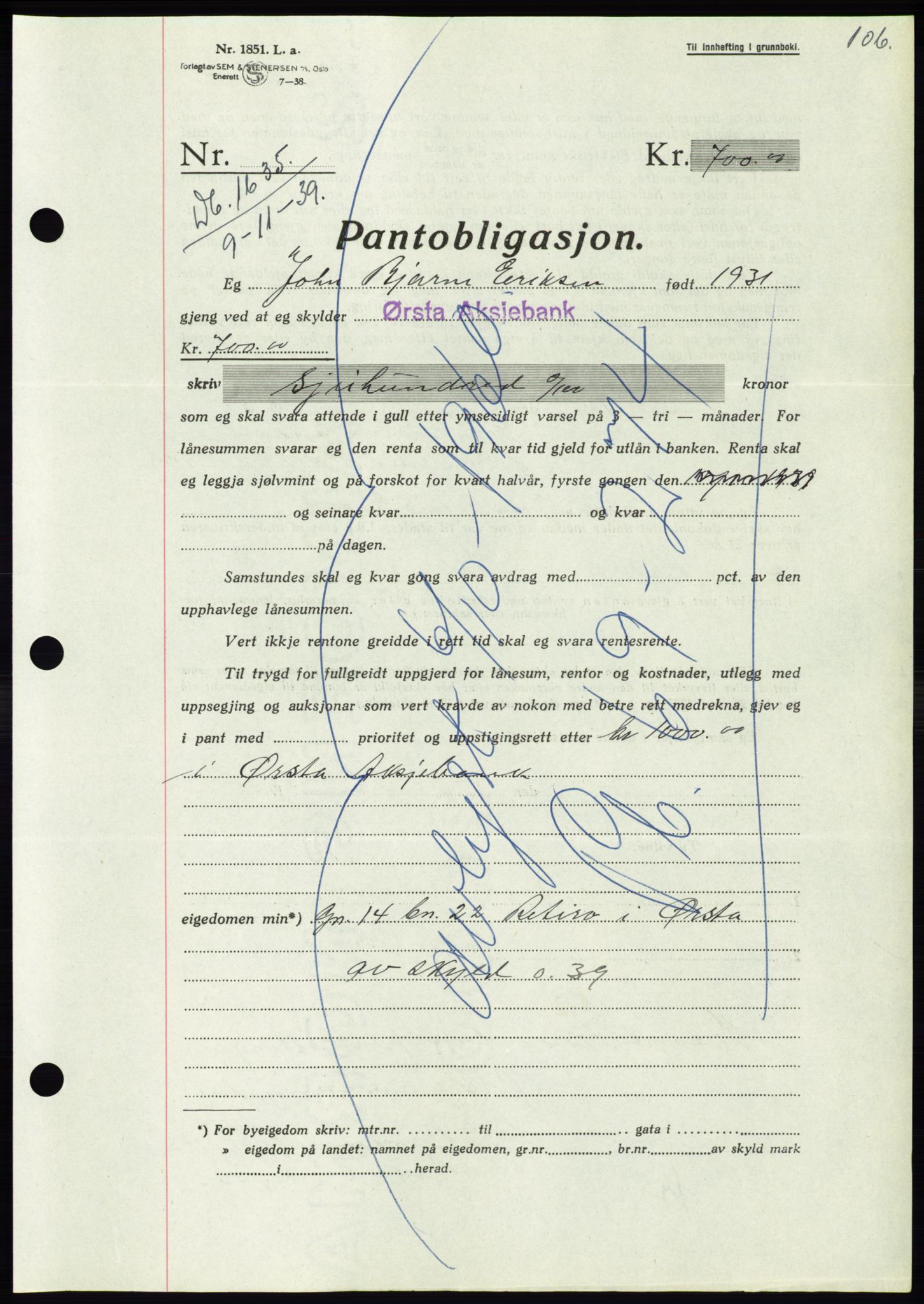 Søre Sunnmøre sorenskriveri, AV/SAT-A-4122/1/2/2C/L0069: Pantebok nr. 63, 1939-1940, Dagboknr: 1635/1939