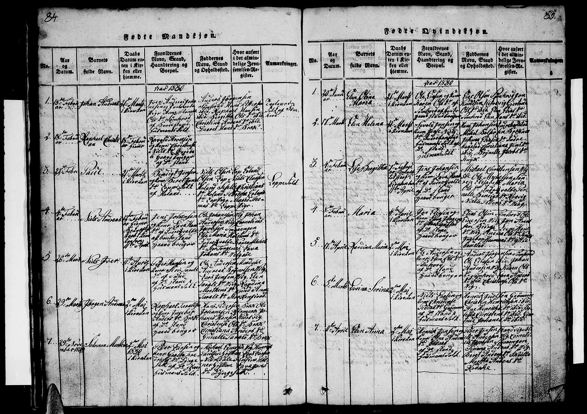 Ministerialprotokoller, klokkerbøker og fødselsregistre - Nordland, AV/SAT-A-1459/812/L0186: Klokkerbok nr. 812C04, 1820-1849, s. 84-85