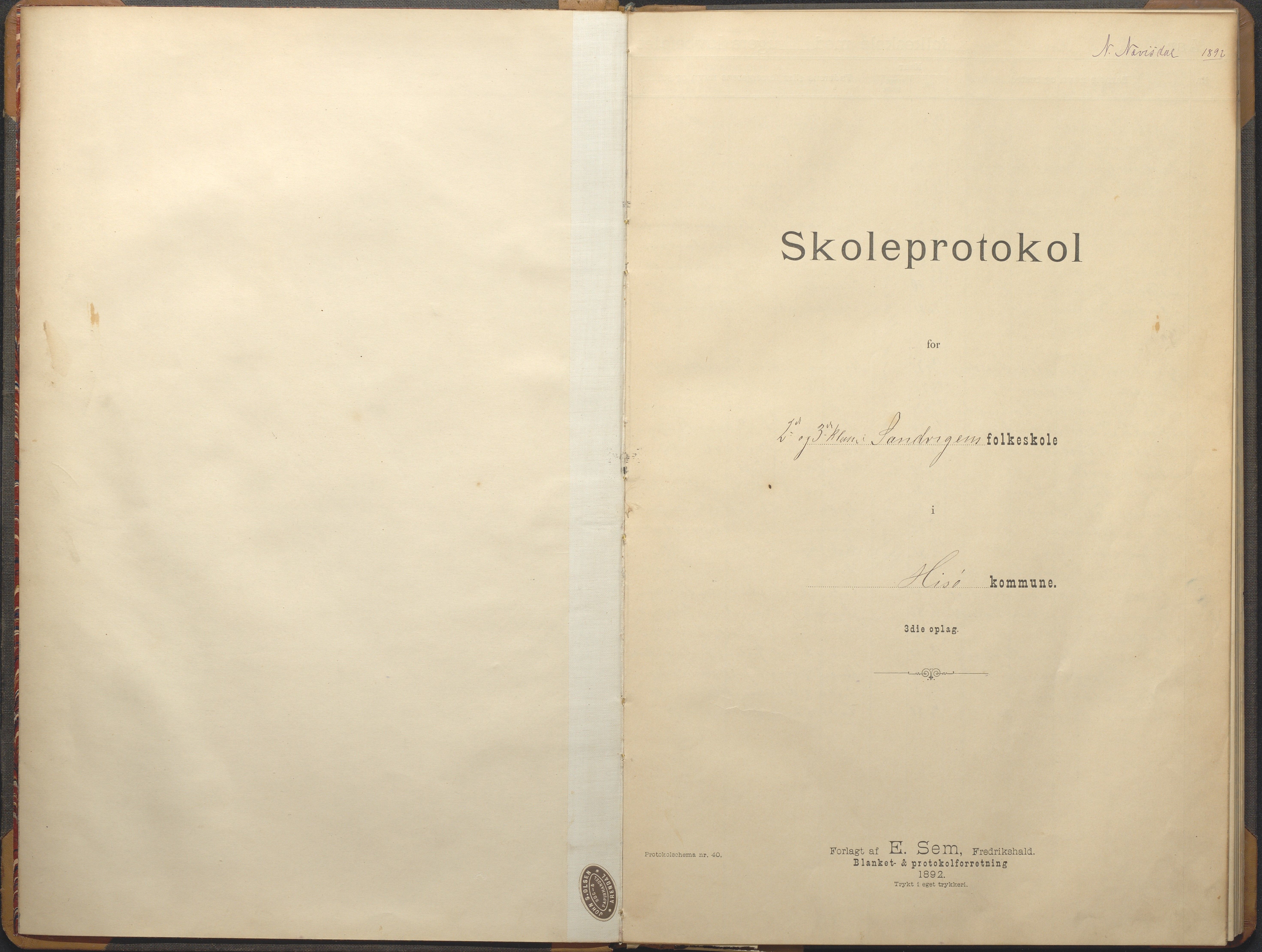 Hisøy kommune frem til 1991, AAKS/KA0922-PK/33/L0006: Skoleprotokoll, 1892-1902