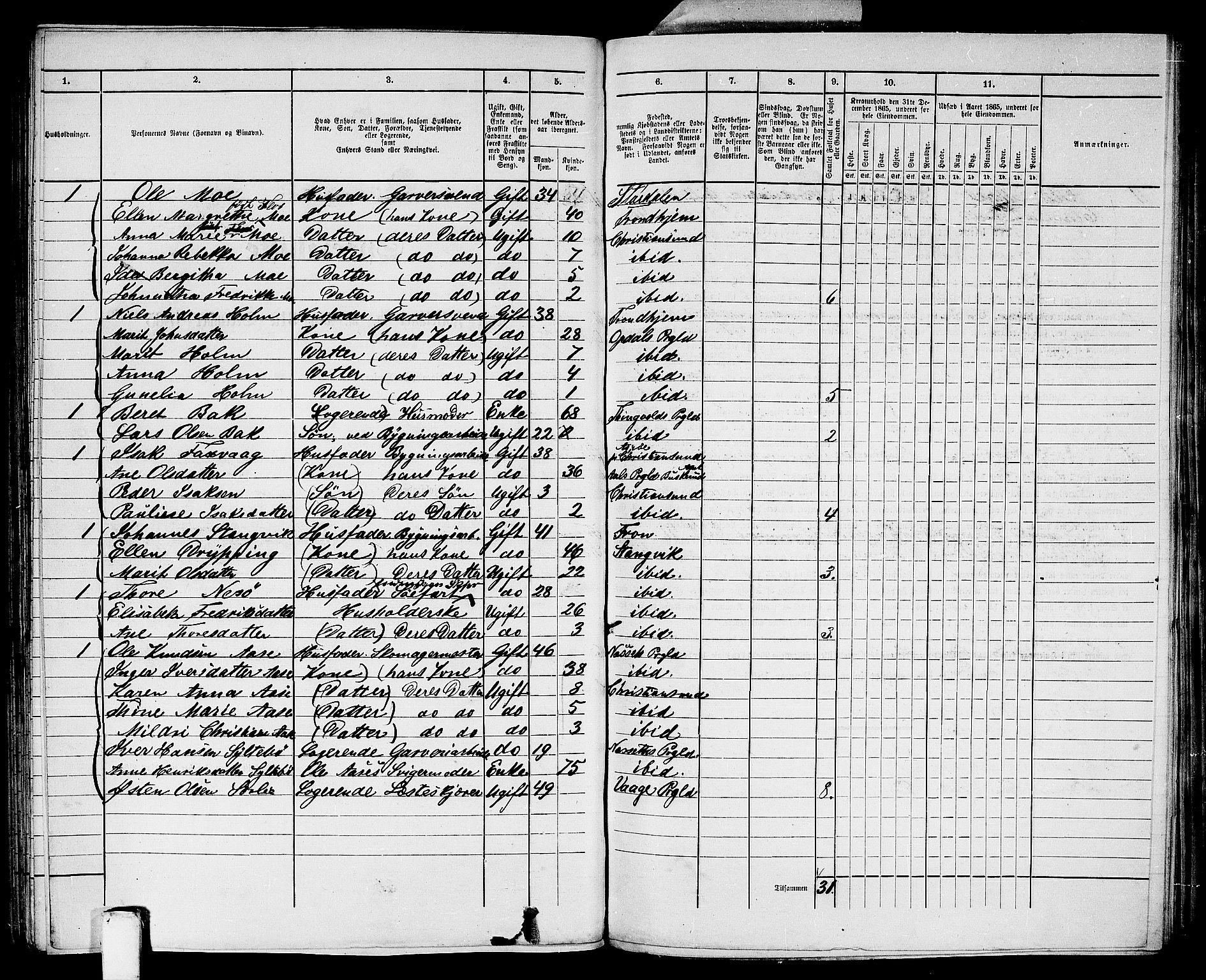 RA, Folketelling 1865 for 1503B Kristiansund prestegjeld, Kristiansund kjøpstad, 1865, s. 331