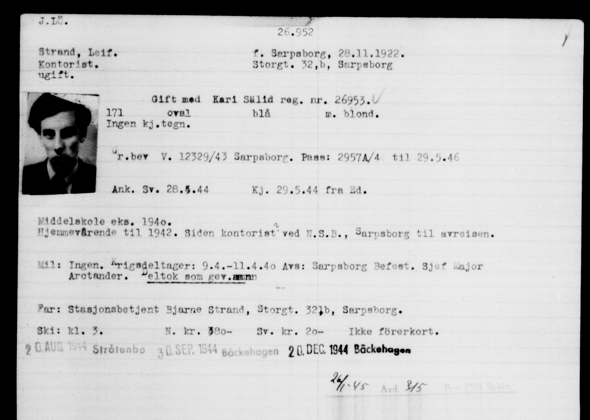 Utenriksstasjonene, Legasjonen i Stockholm, Flyktningkontoret, AV/RA-S-6753/V/Va/L0011: Kjesäterkartoteket, flyktninger med registreringsnr. 25300-28349, 1940-1945, s. 1733