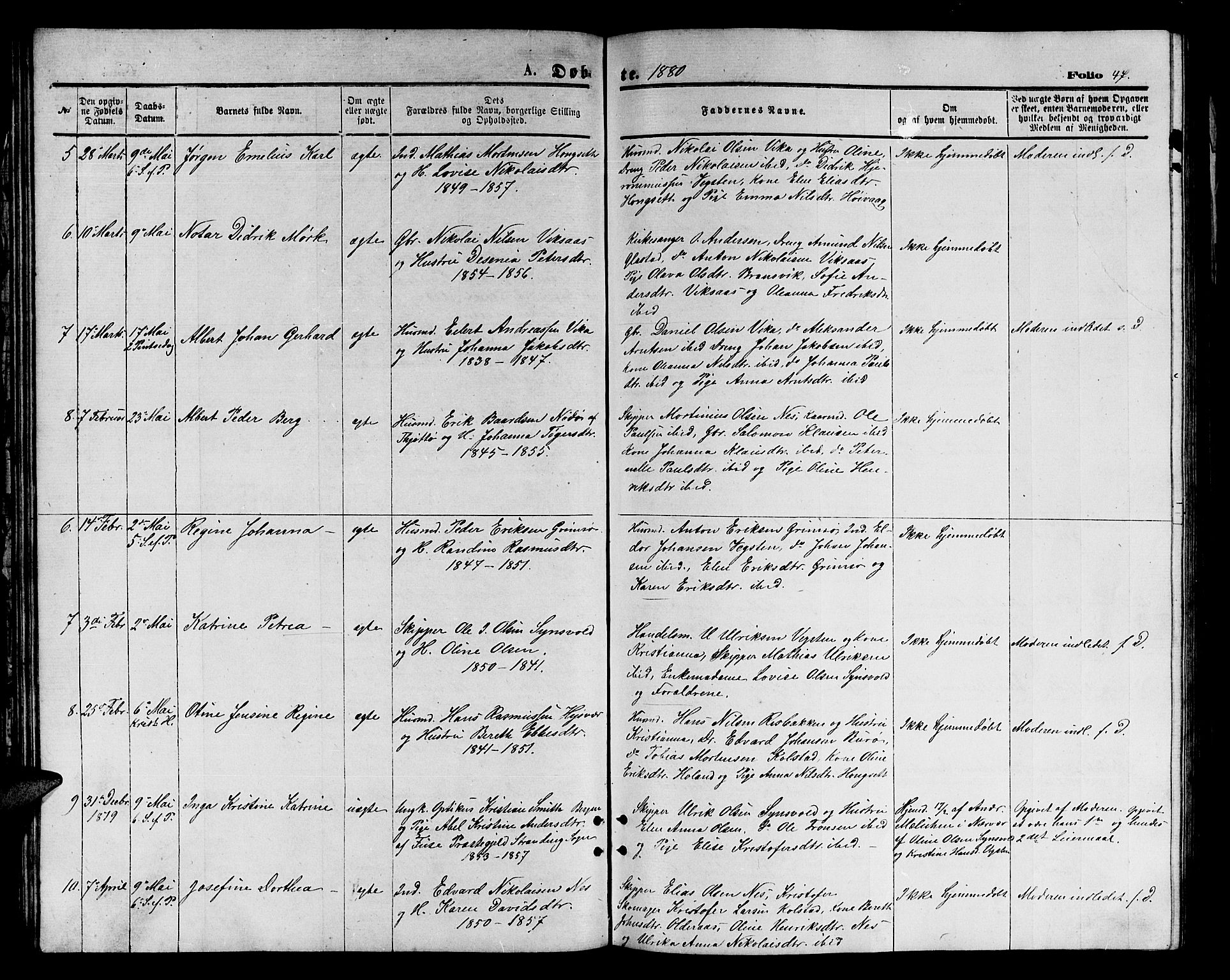 Ministerialprotokoller, klokkerbøker og fødselsregistre - Nordland, AV/SAT-A-1459/816/L0252: Klokkerbok nr. 816C02, 1871-1885, s. 47