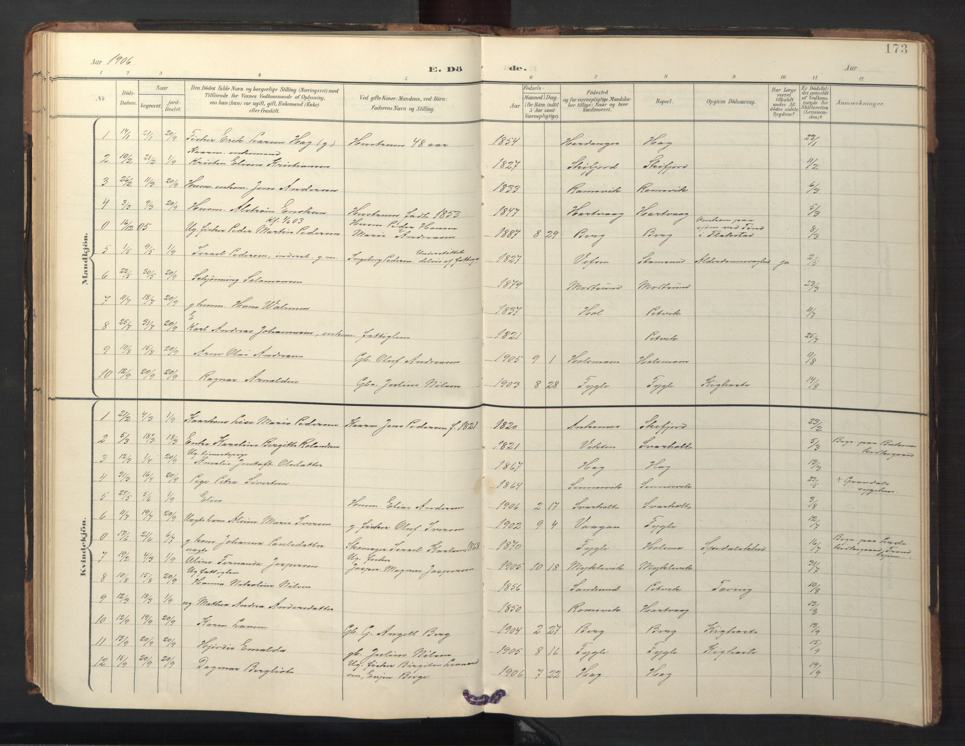 Ministerialprotokoller, klokkerbøker og fødselsregistre - Nordland, AV/SAT-A-1459/882/L1185: Klokkerbok nr. 882C03, 1898-1910, s. 173