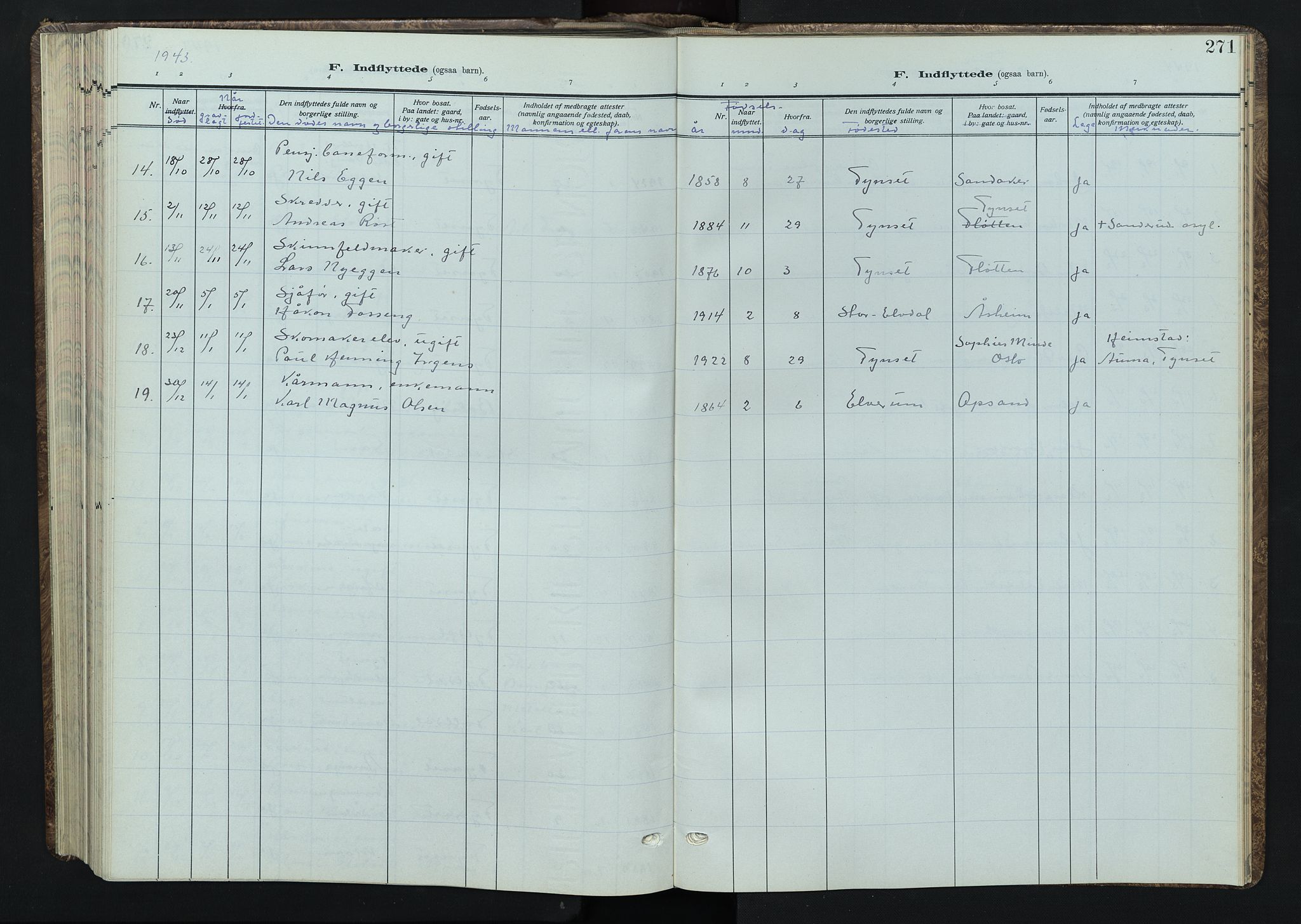 Tynset prestekontor, AV/SAH-PREST-058/H/Ha/Hab/L0012: Klokkerbok nr. 12, 1930-1944, s. 271