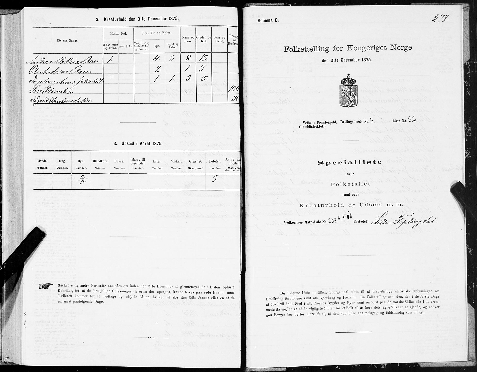 SAT, Folketelling 1875 for 1824L Vefsn prestegjeld, Vefsn sokn, 1875, s. 1278