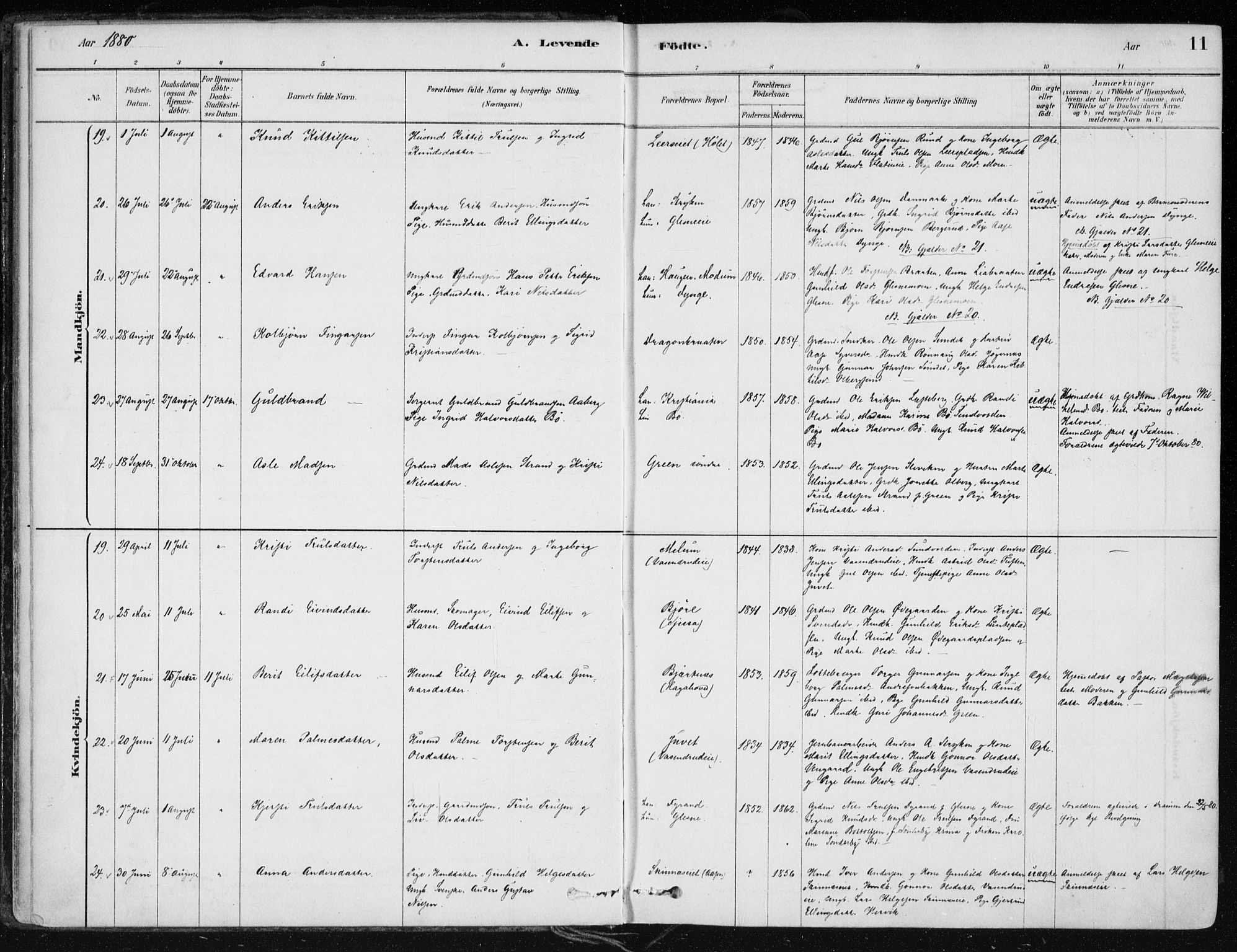 Krødsherad kirkebøker, AV/SAKO-A-19/F/Fa/L0005: Ministerialbok nr. 5, 1879-1888, s. 11