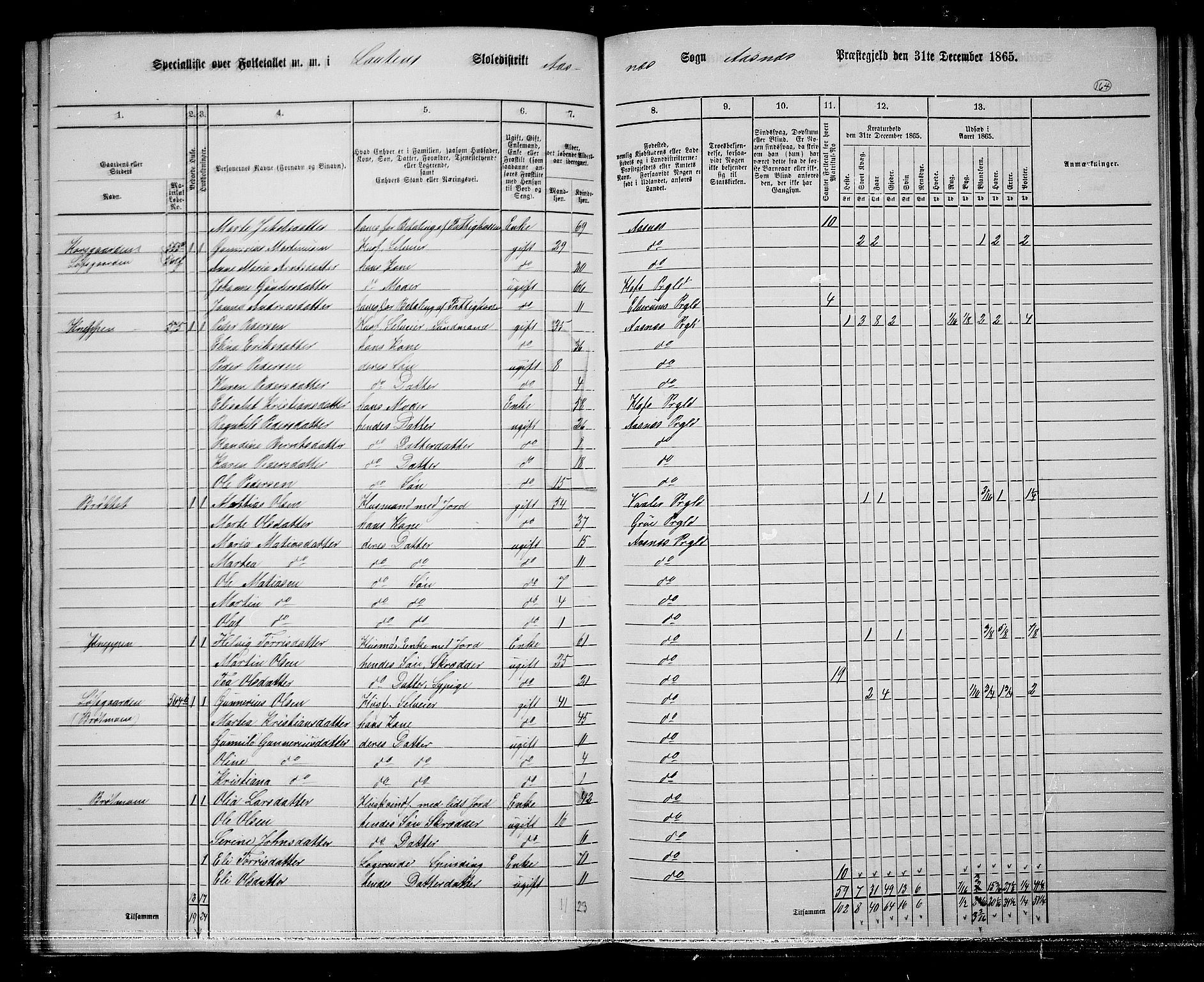 RA, Folketelling 1865 for 0425P Åsnes prestegjeld, 1865, s. 152