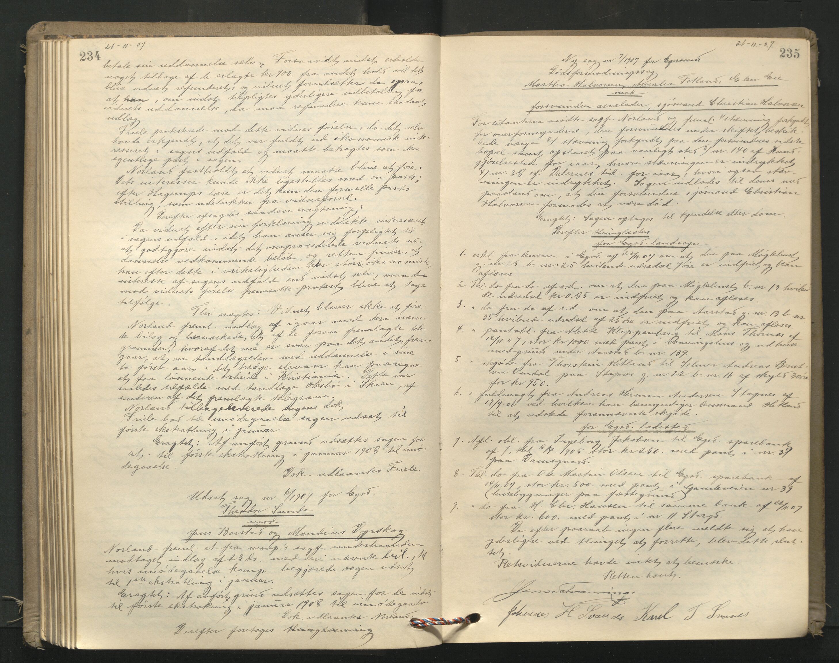 Dalane sorenskriveri, AV/SAST-A-100309/001/3/30/30BA/L0008: TINGBOK, 1906-1911, s. 234-235