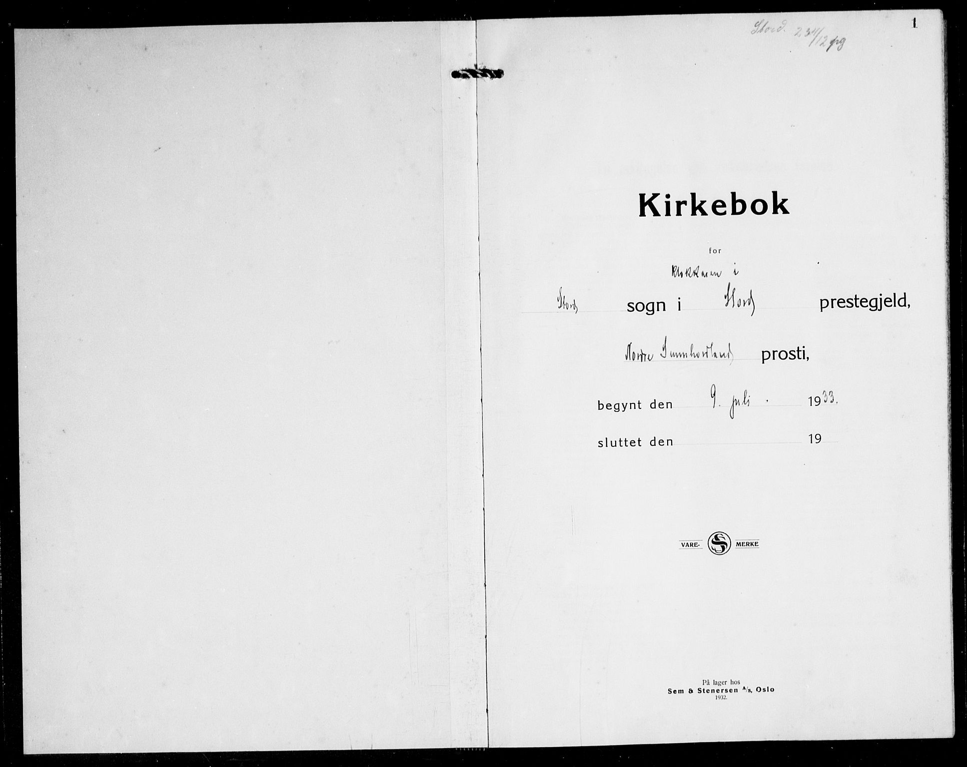 Stord sokneprestembete, SAB/A-78201/H/Hab: Klokkerbok nr. A 5, 1933-1945, s. 1