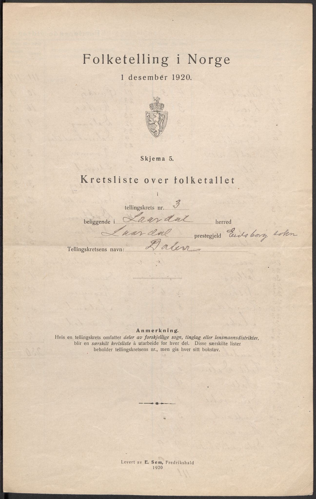 SAKO, Folketelling 1920 for 0833 Lårdal herred, 1920, s. 17