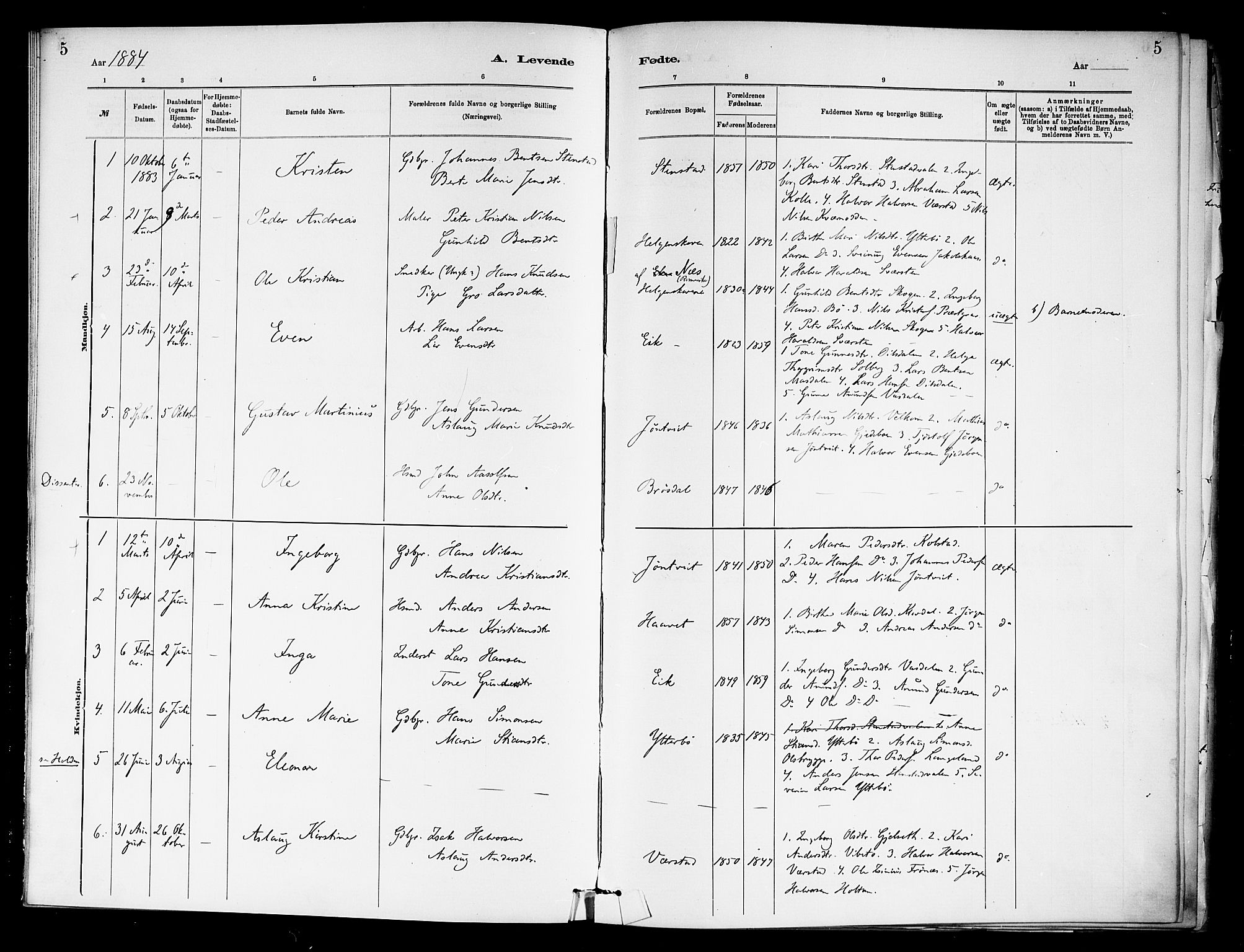 Holla kirkebøker, AV/SAKO-A-272/F/Fa/L0009: Ministerialbok nr. 9, 1881-1897, s. 5