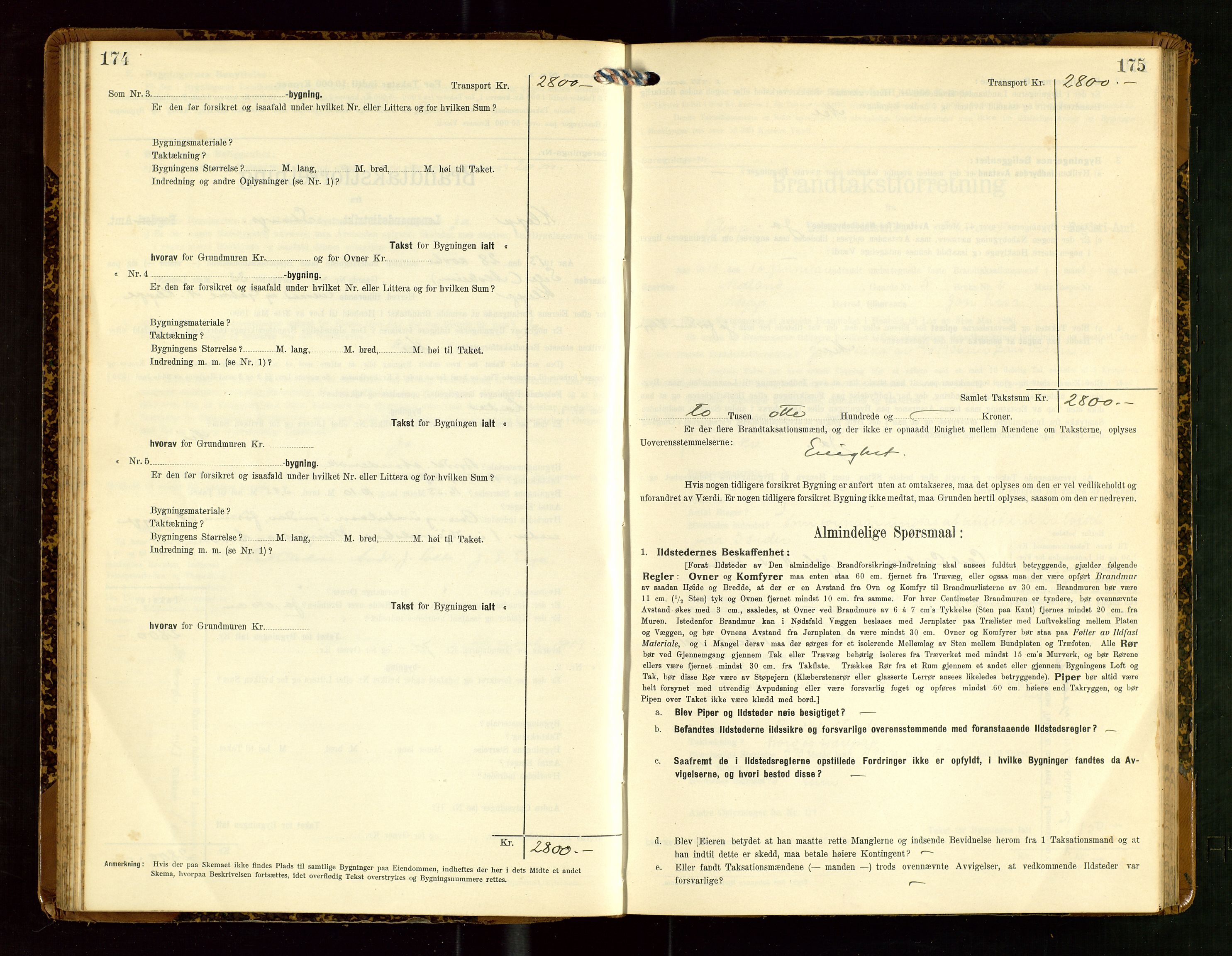 Klepp lensmannskontor, SAST/A-100163/Goc/L0007: "Brandtaxationsprotokol" m/register, 1911-1915, s. 174-175