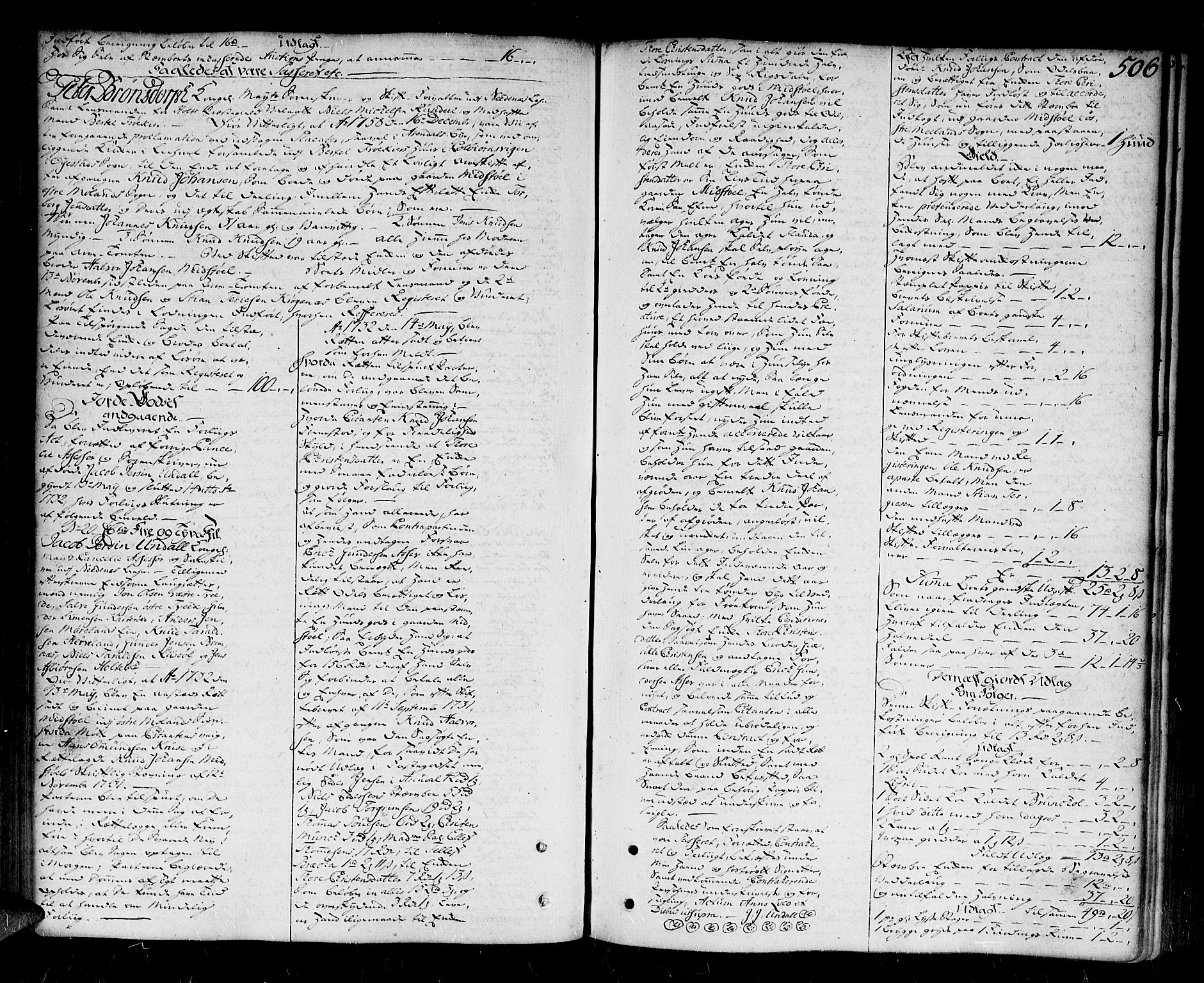 Nedenes sorenskriveri før 1824, SAK/1221-0007/H/Hc/L0026: Skifteprotokoll med register nr 19a, 1755-1760, s. 505b-506a
