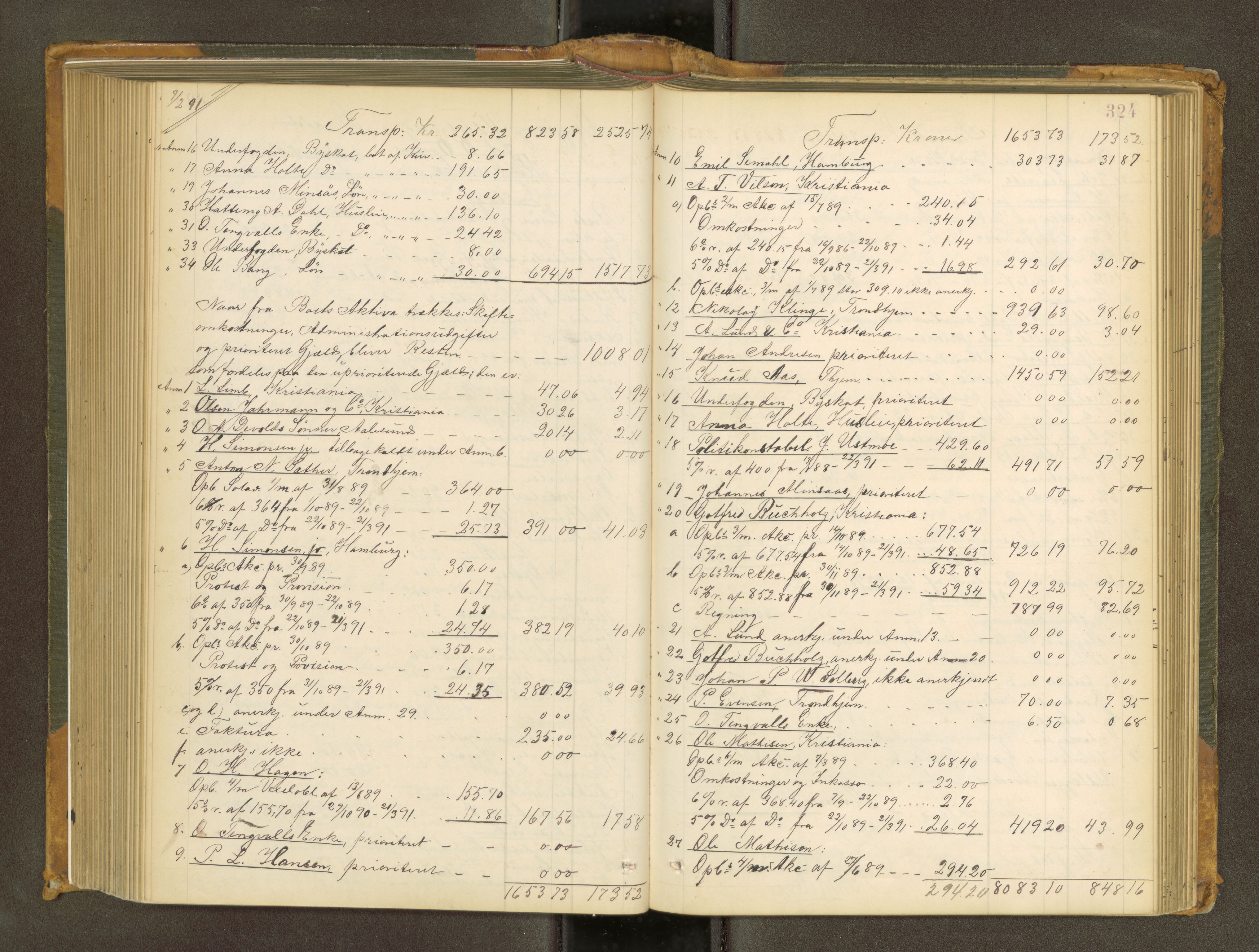 Trondheim byfogd, AV/SAT-A-0003/1/3/3A/L0035: Skifteutlodningsprotokoll - 2/6-24/9. (m/ register) U, 1888-1892, s. 324