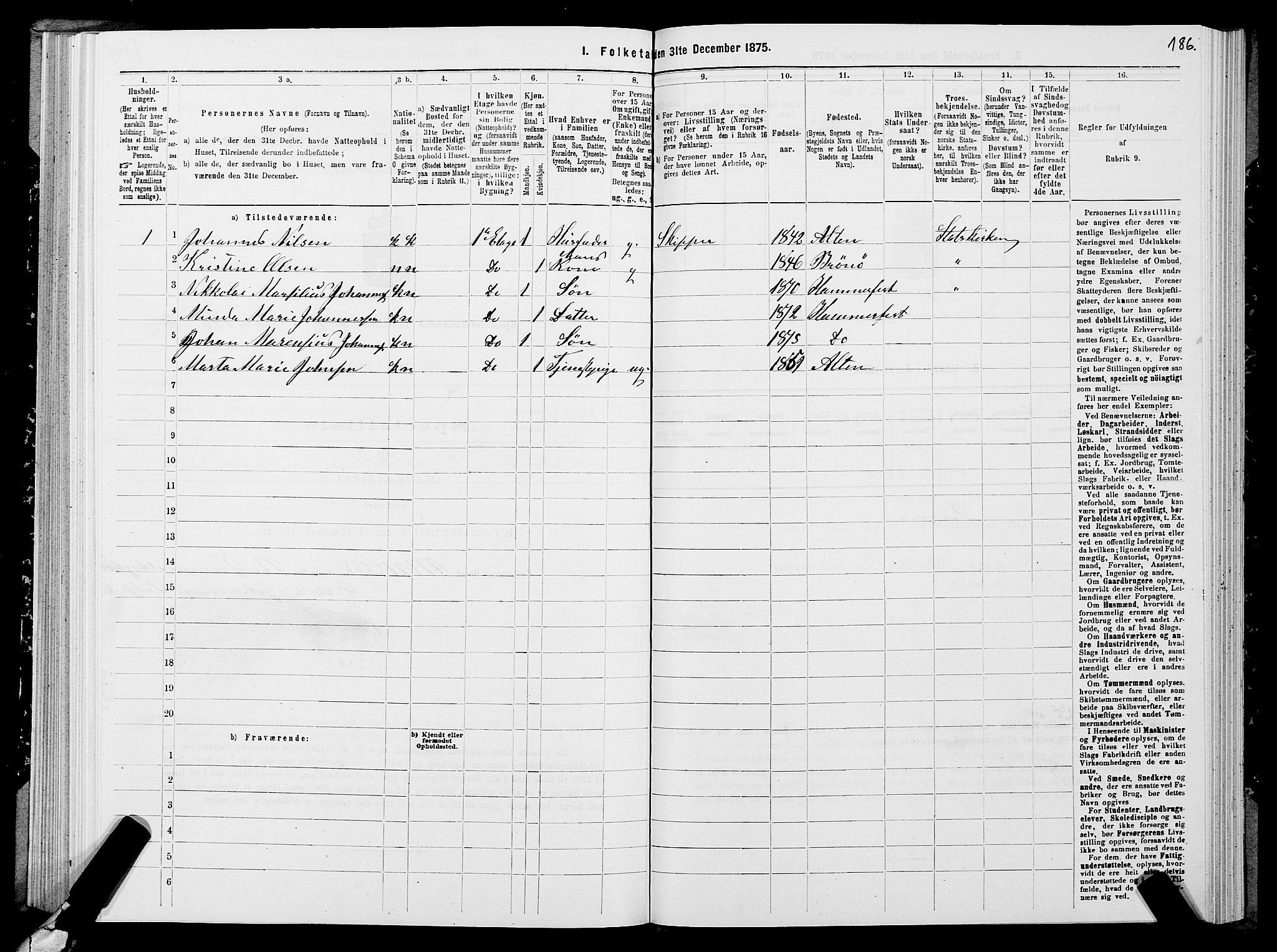 SATØ, Folketelling 1875 for 2001B Hammerfest prestegjeld, Hammerfest kjøpstad, 1875, s. 2186