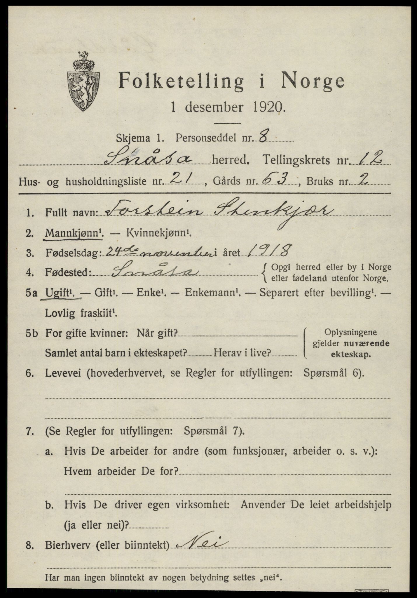 SAT, Folketelling 1920 for 1736 Snåsa herred, 1920, s. 5450