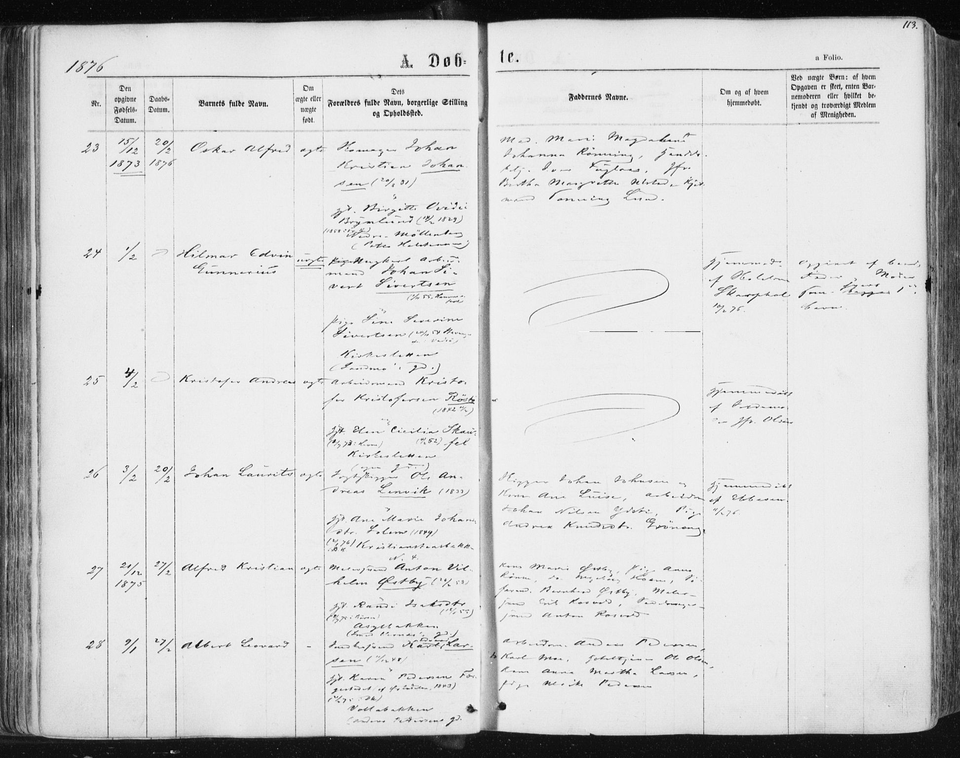 Ministerialprotokoller, klokkerbøker og fødselsregistre - Sør-Trøndelag, SAT/A-1456/604/L0186: Ministerialbok nr. 604A07, 1866-1877, s. 113