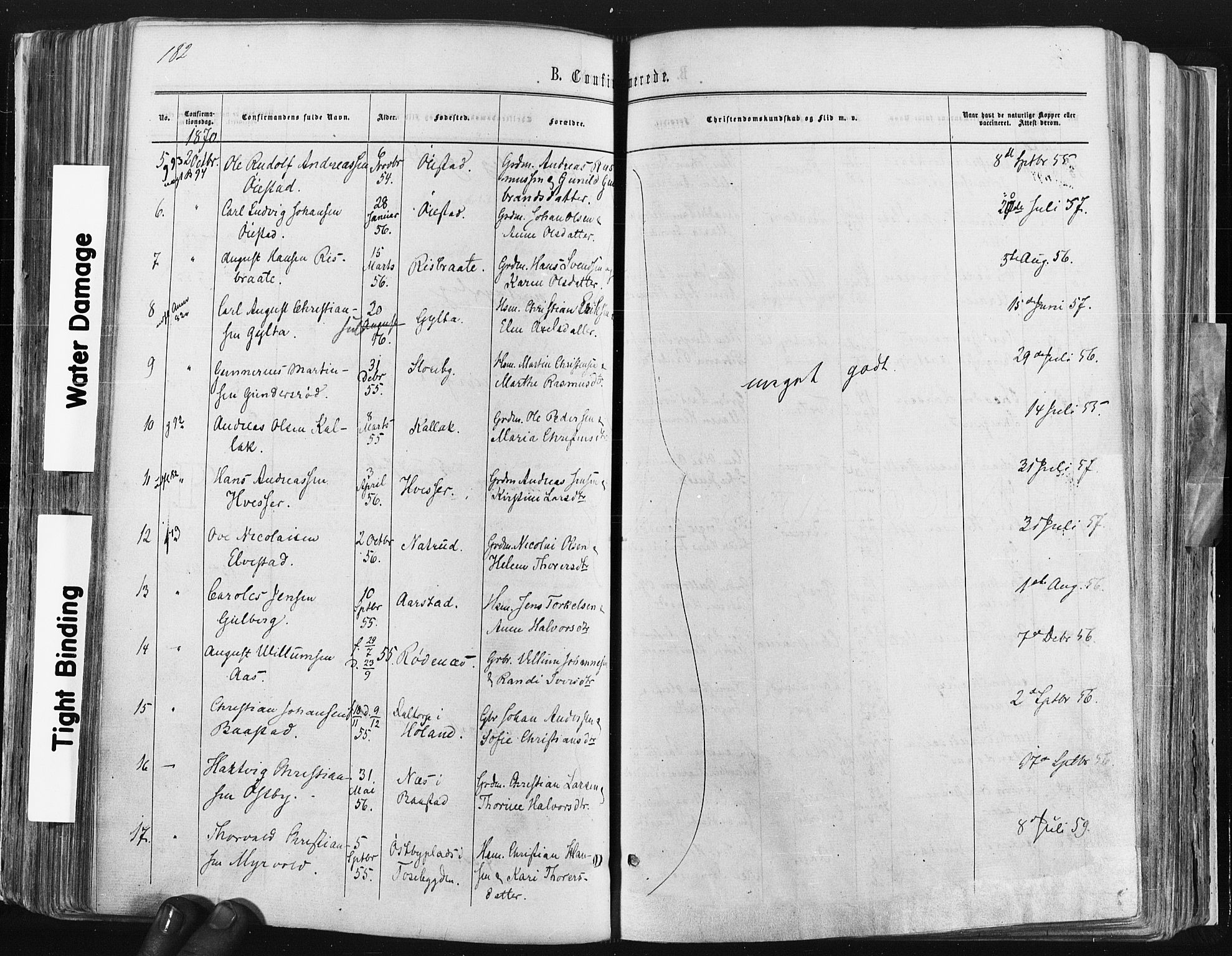 Trøgstad prestekontor Kirkebøker, AV/SAO-A-10925/F/Fa/L0009: Ministerialbok nr. I 9, 1865-1877, s. 182