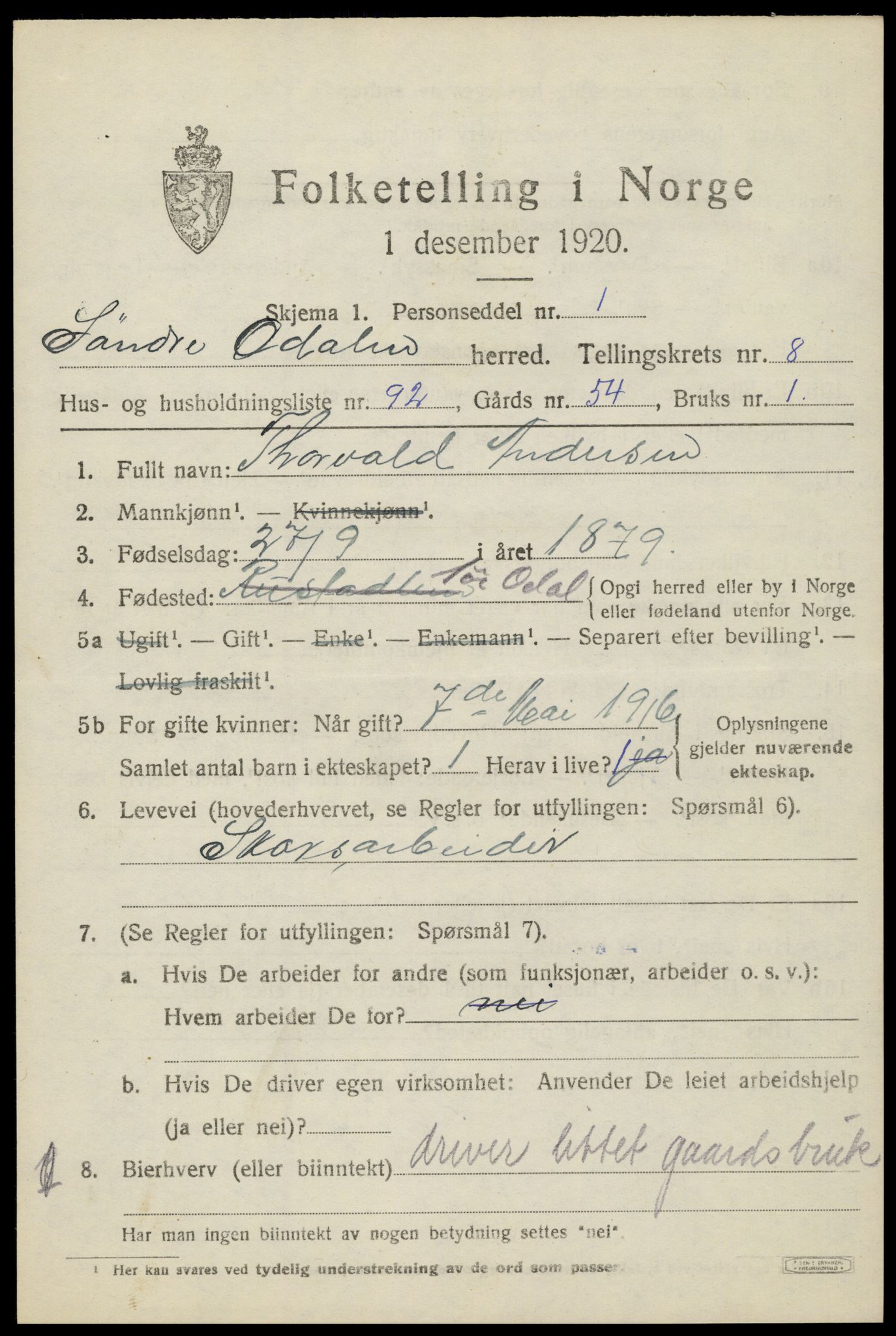 SAH, Folketelling 1920 for 0419 Sør-Odal herred, 1920, s. 10431