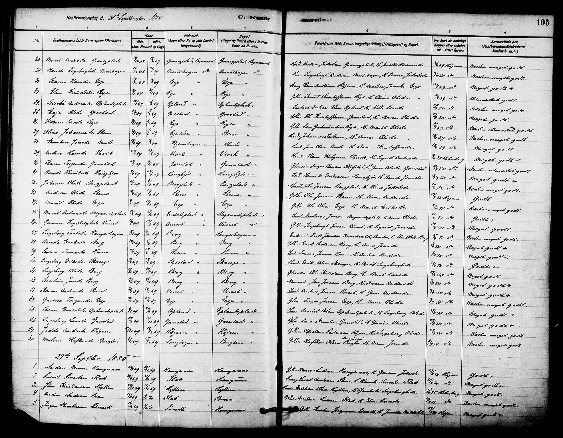 Ministerialprotokoller, klokkerbøker og fødselsregistre - Sør-Trøndelag, AV/SAT-A-1456/612/L0378: Ministerialbok nr. 612A10, 1878-1897, s. 105