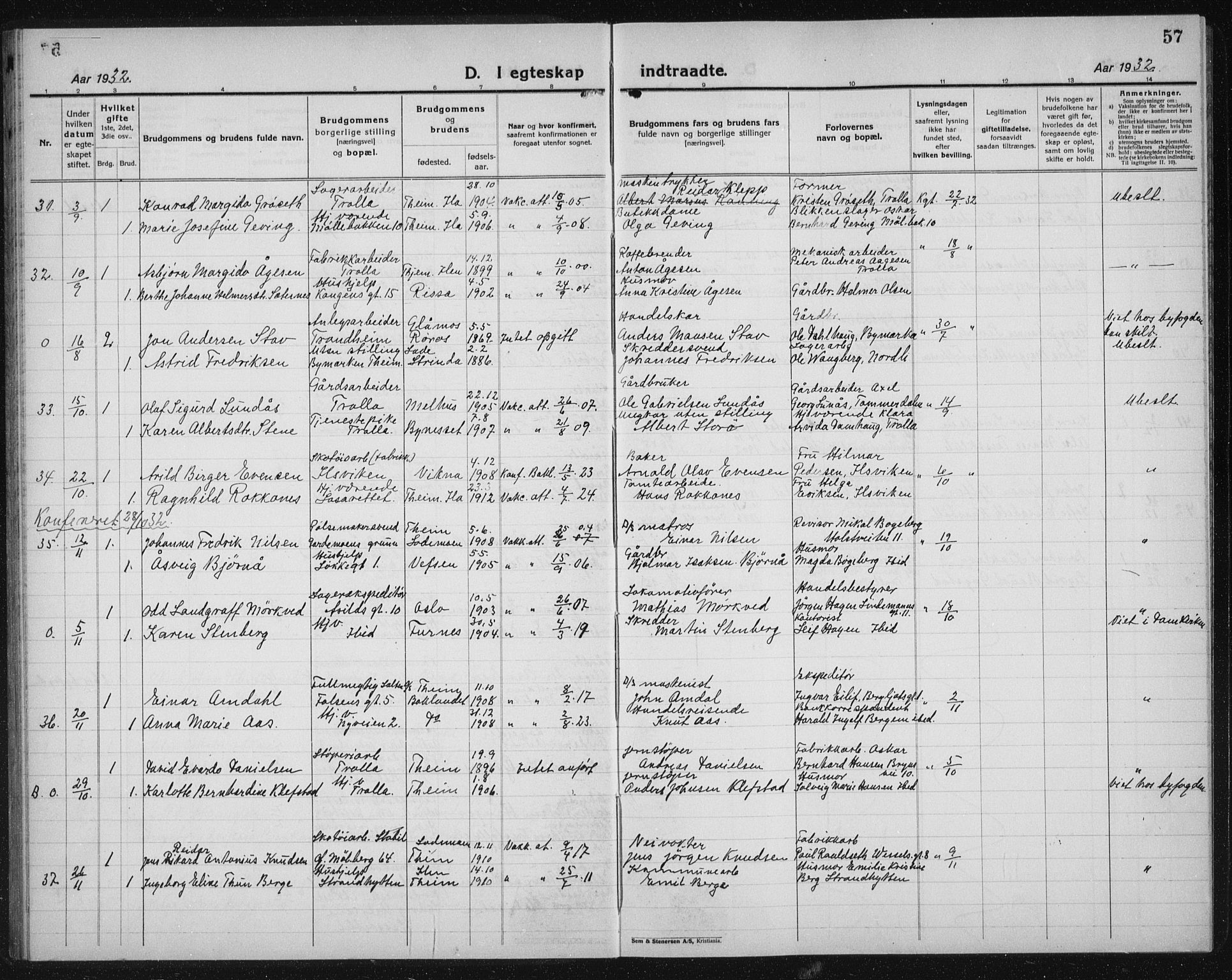Ministerialprotokoller, klokkerbøker og fødselsregistre - Sør-Trøndelag, SAT/A-1456/603/L0176: Klokkerbok nr. 603C04, 1923-1941, s. 57