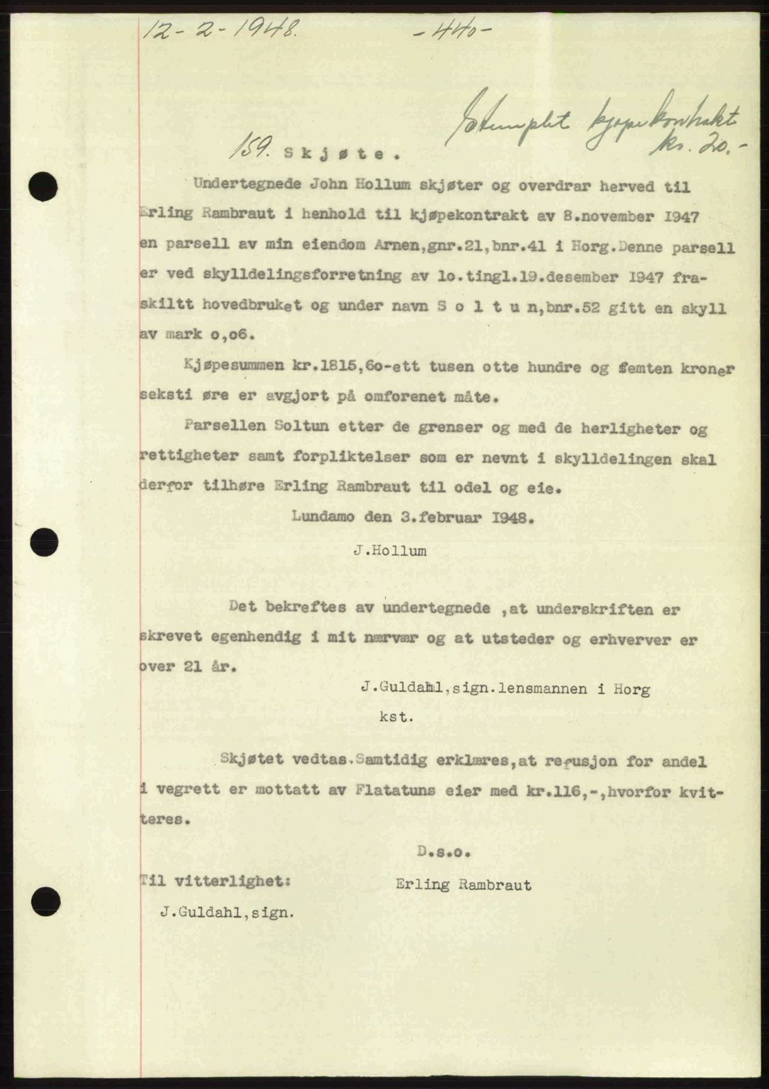 Gauldal sorenskriveri, SAT/A-0014/1/2/2C: Pantebok nr. A5, 1947-1948, Dagboknr: 159/1948