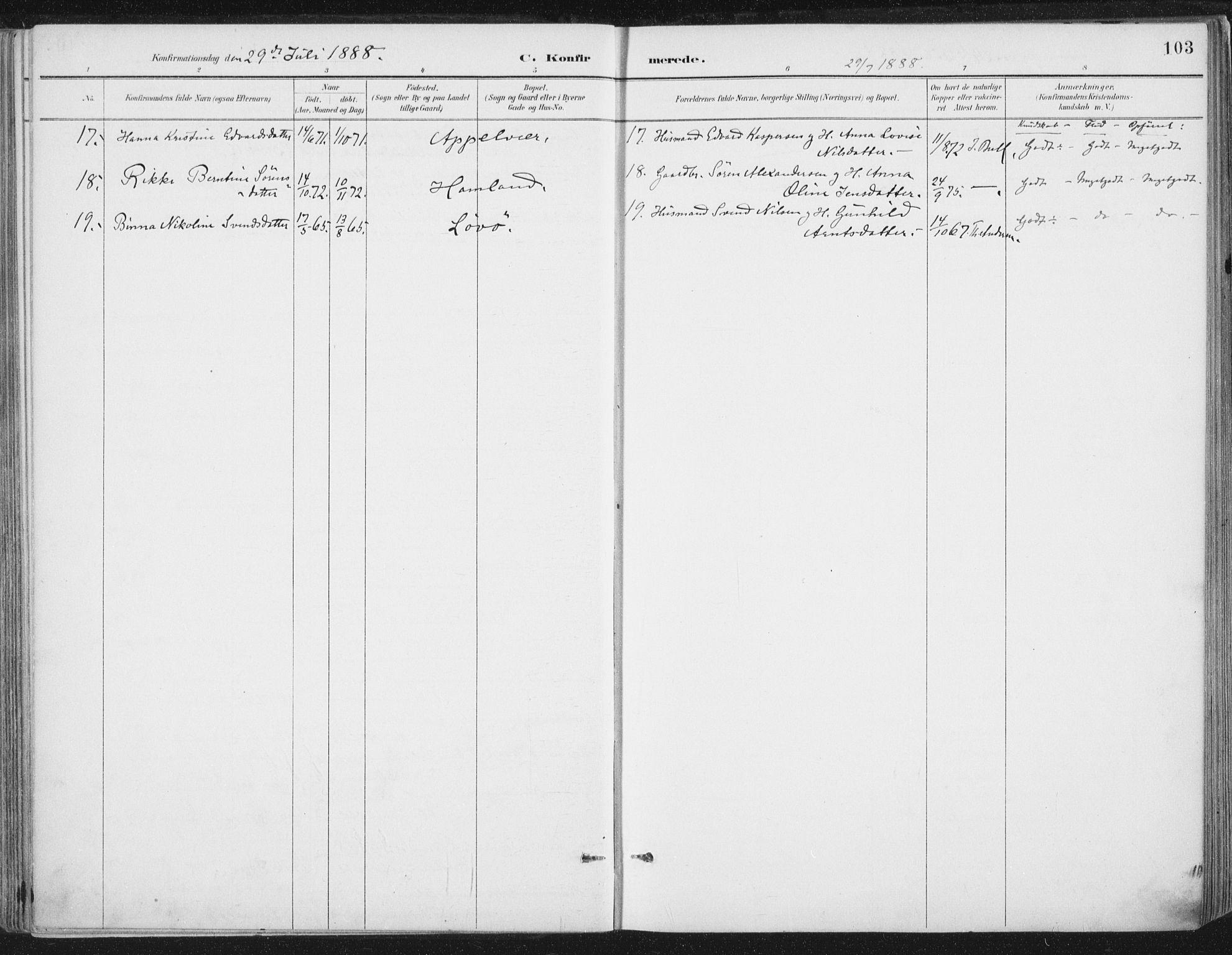 Ministerialprotokoller, klokkerbøker og fødselsregistre - Nord-Trøndelag, SAT/A-1458/784/L0673: Ministerialbok nr. 784A08, 1888-1899, s. 103