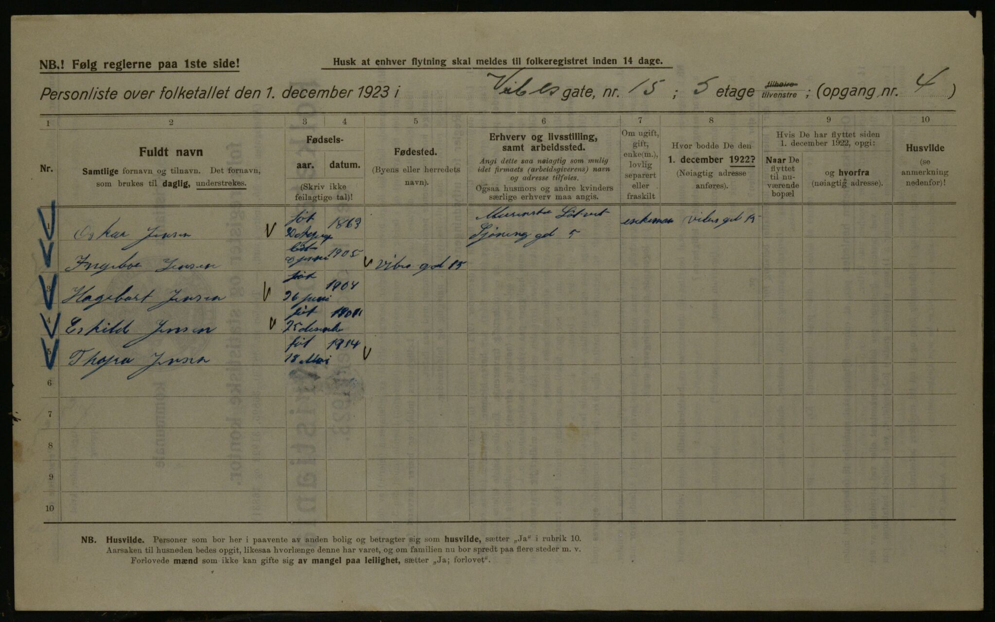 OBA, Kommunal folketelling 1.12.1923 for Kristiania, 1923, s. 135811